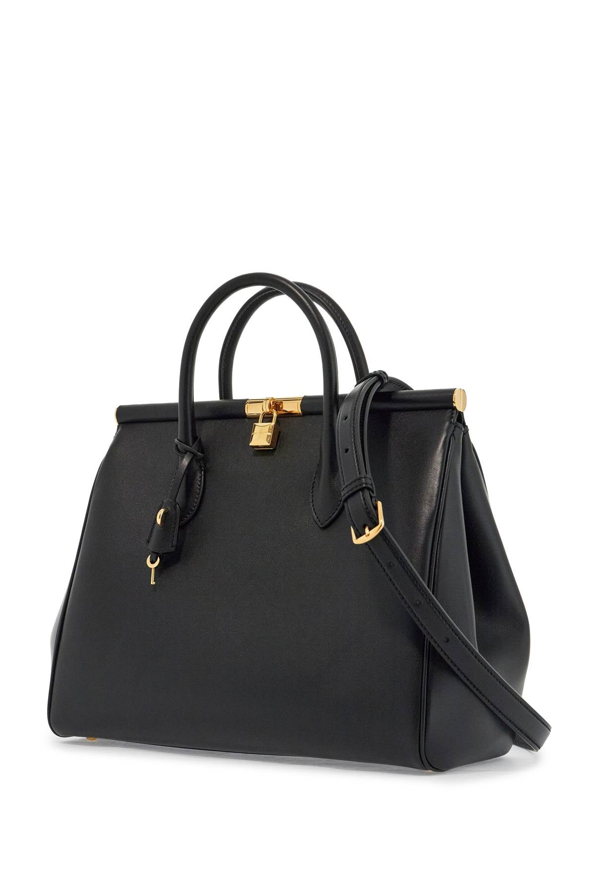 Dolce & Gabbana black calfskin top handle bag with classic and structured shoulder strap image 2