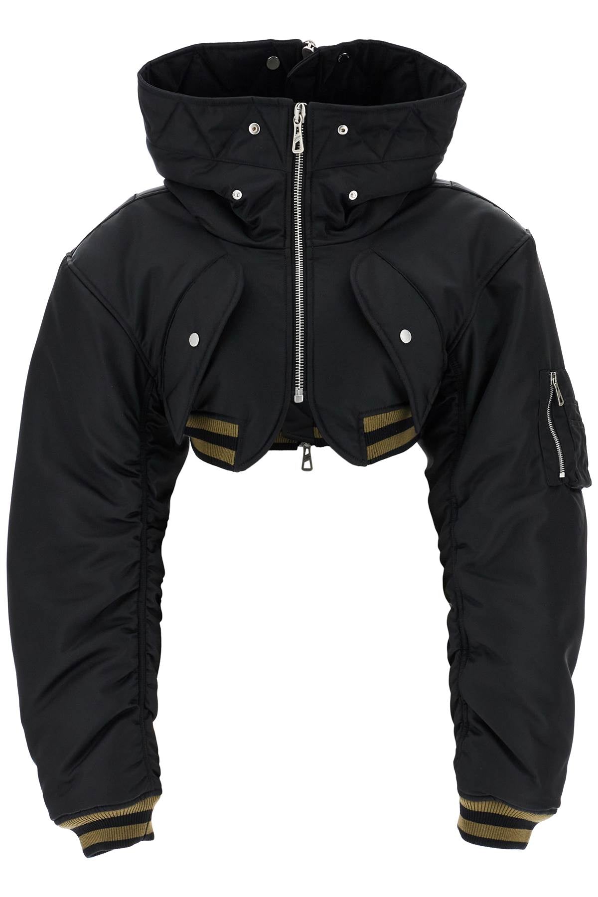 JEAN PAUL GAULTIER cropped black nylon padded bomber jacket with hood image 0