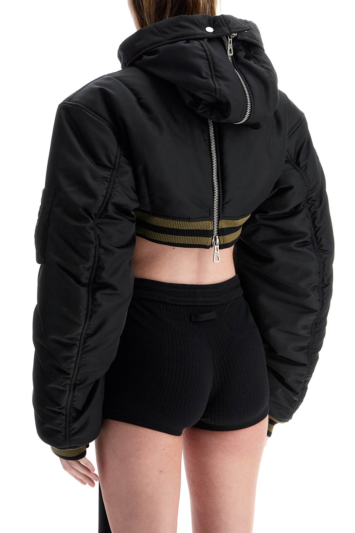 JEAN PAUL GAULTIER cropped black nylon padded bomber jacket with hood image 2