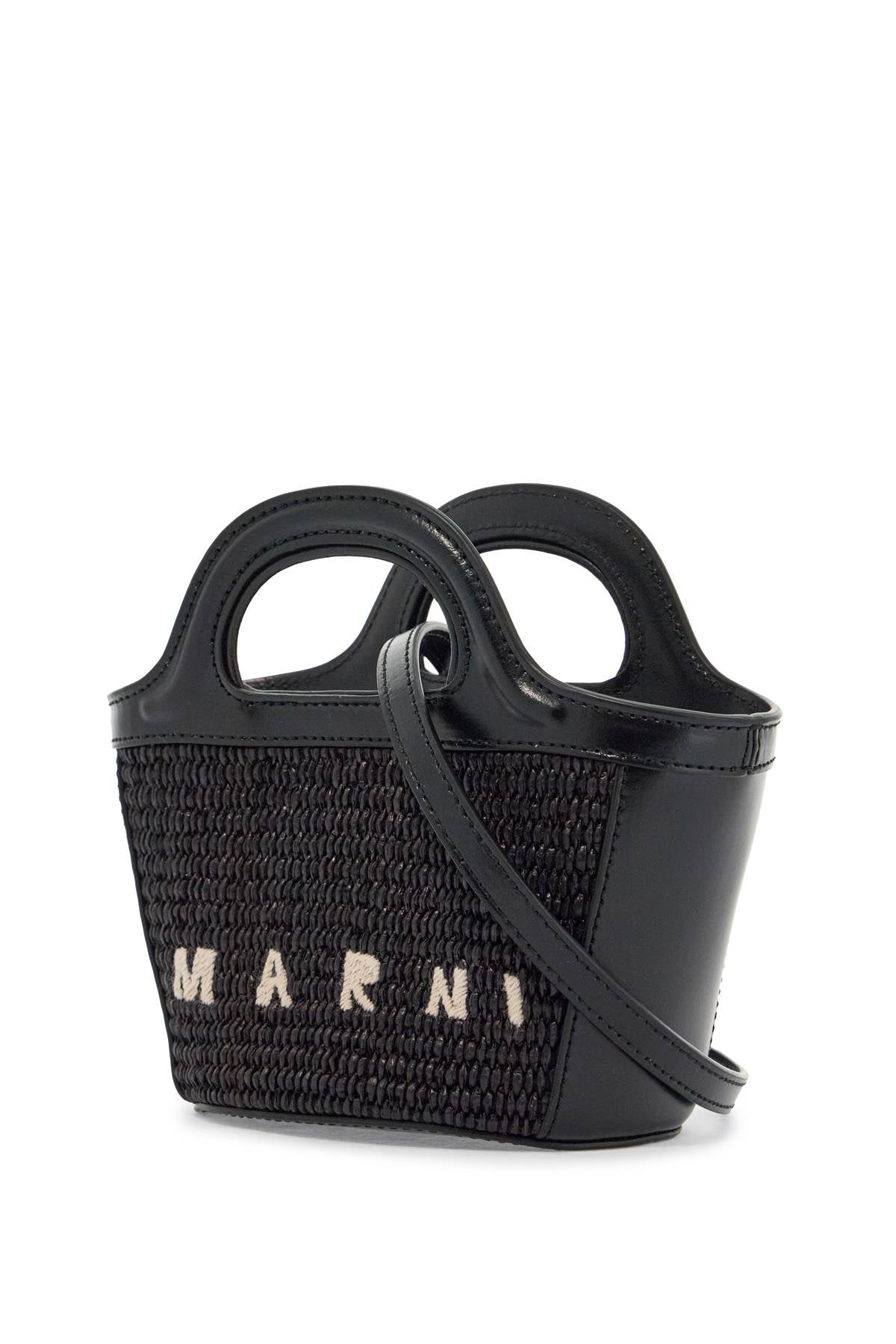 Marni black woven cotton and nylon handbag with leather details and removable shoulder strap image 2