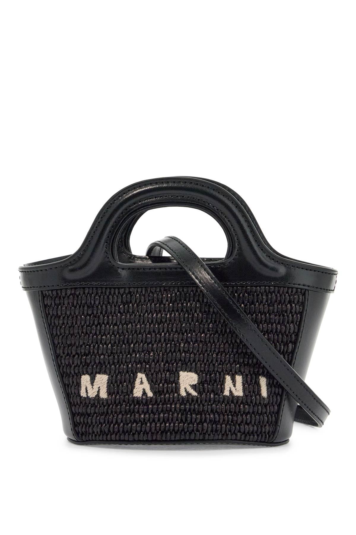 Marni black woven cotton and nylon handbag with leather details and removable shoulder strap image 0