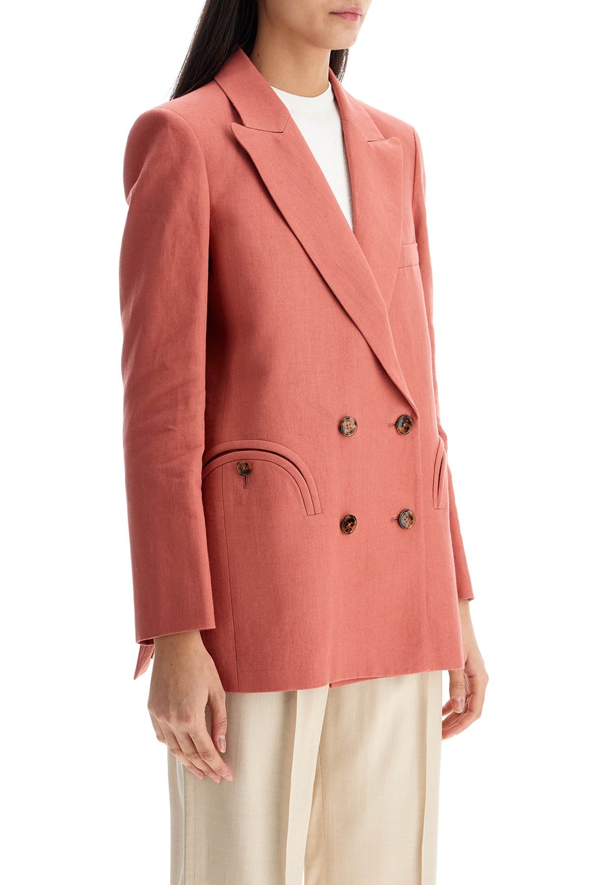 Blaze Milano coral linen single-breasted blazer with turtle style buttons image 1