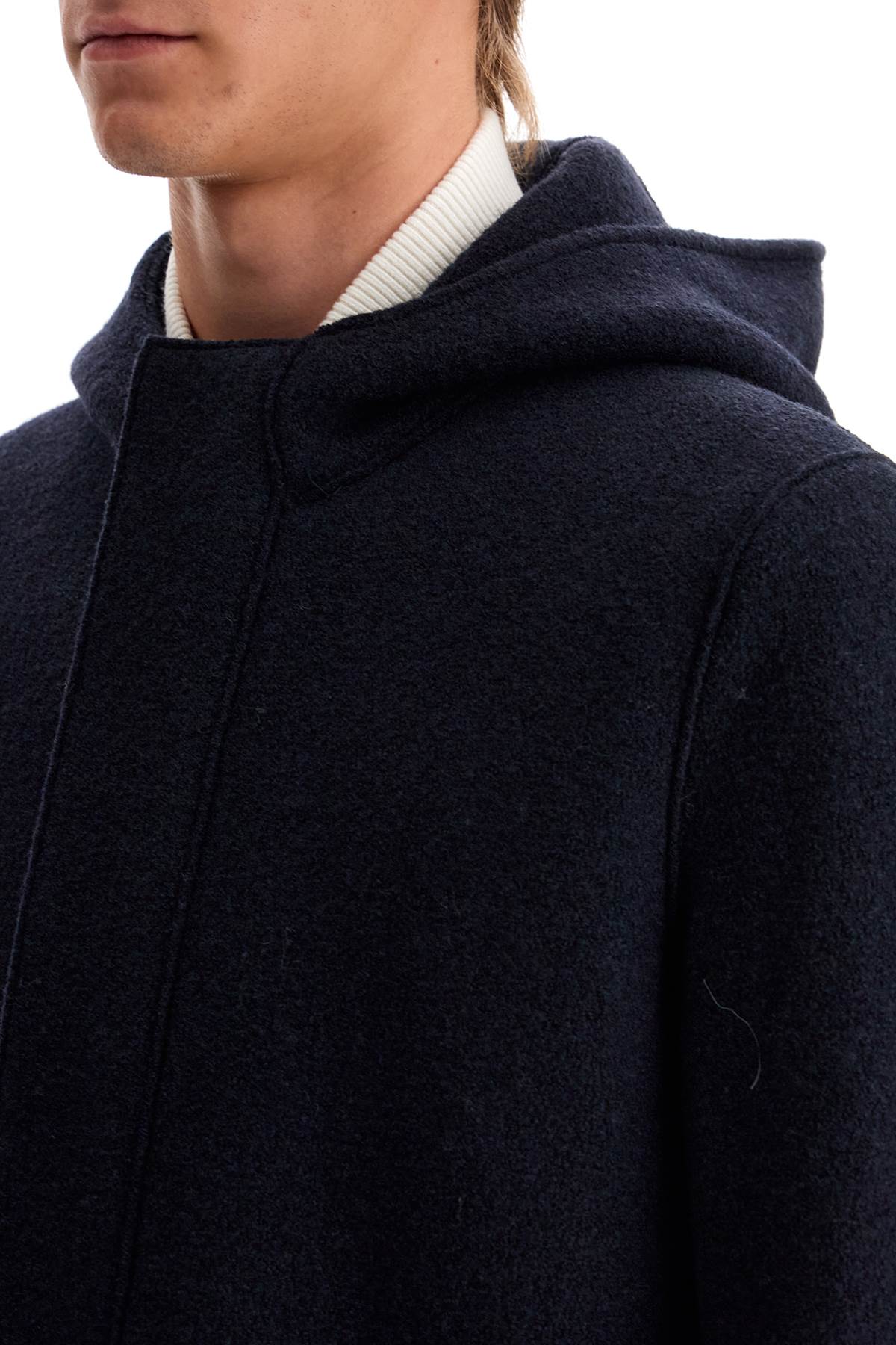 Harris Wharf London hooded wool coat in boiled wool image 3