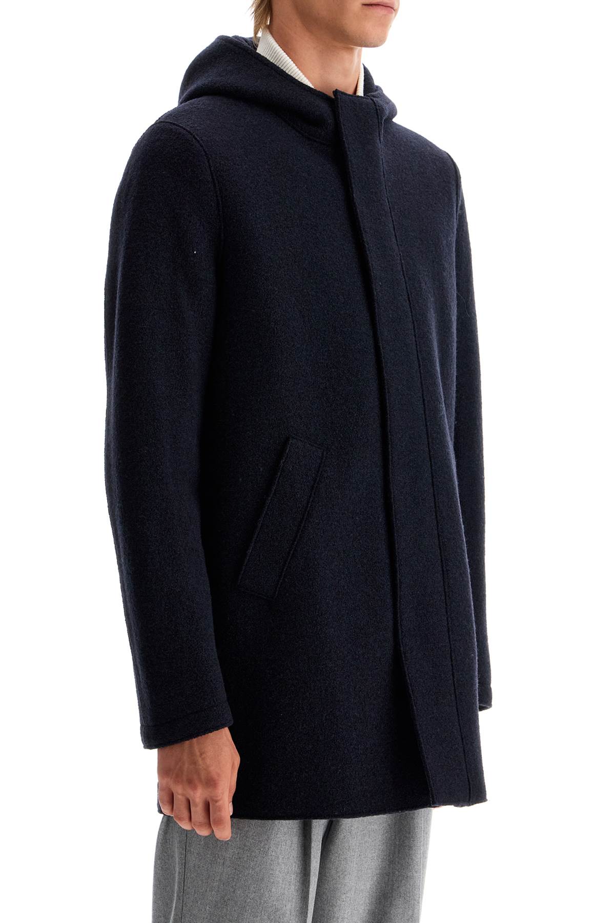 Harris Wharf London hooded wool coat in boiled wool image 1