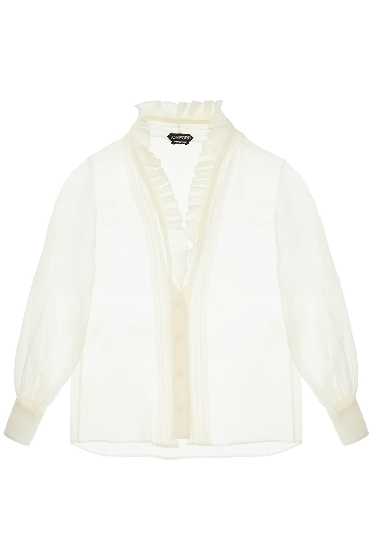 Tom Ford cream silk shirt with ruffled collar and mother-of-pearl buttons image 0