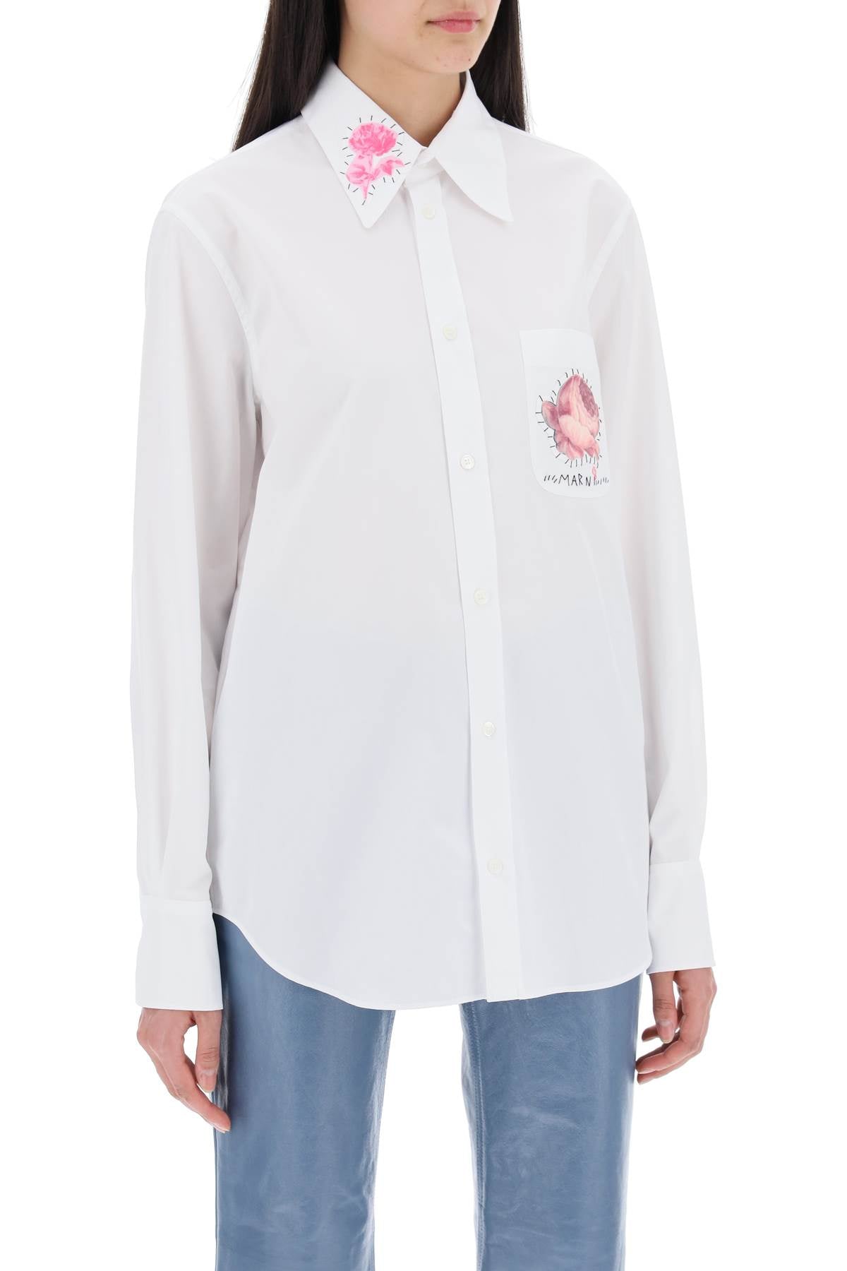 Marni Organic Cotton Poplin Shirt with Flower Print Patch image 1