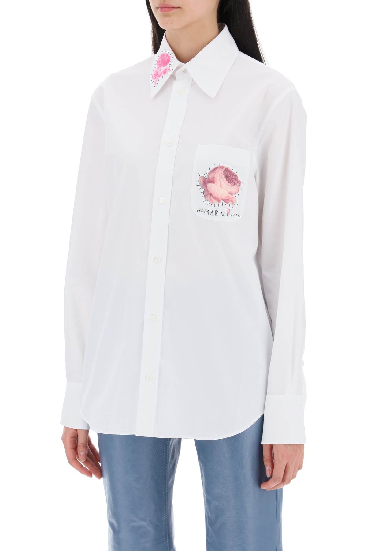 Marni Organic Cotton Poplin Shirt with Flower Print Patch image 3