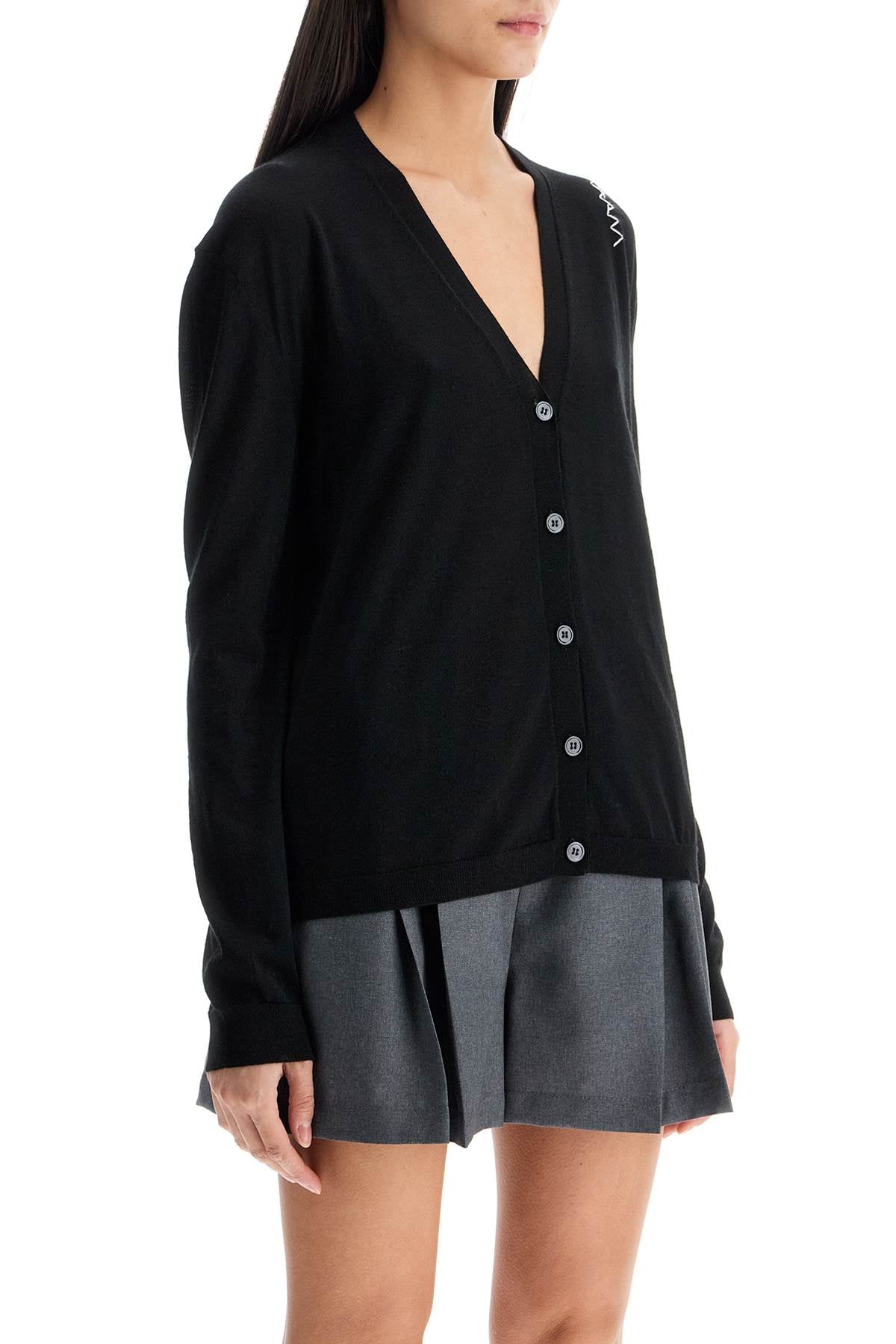 Marni Women's Wool and Silk Blend Cardigan with Mending Embroidery image 1