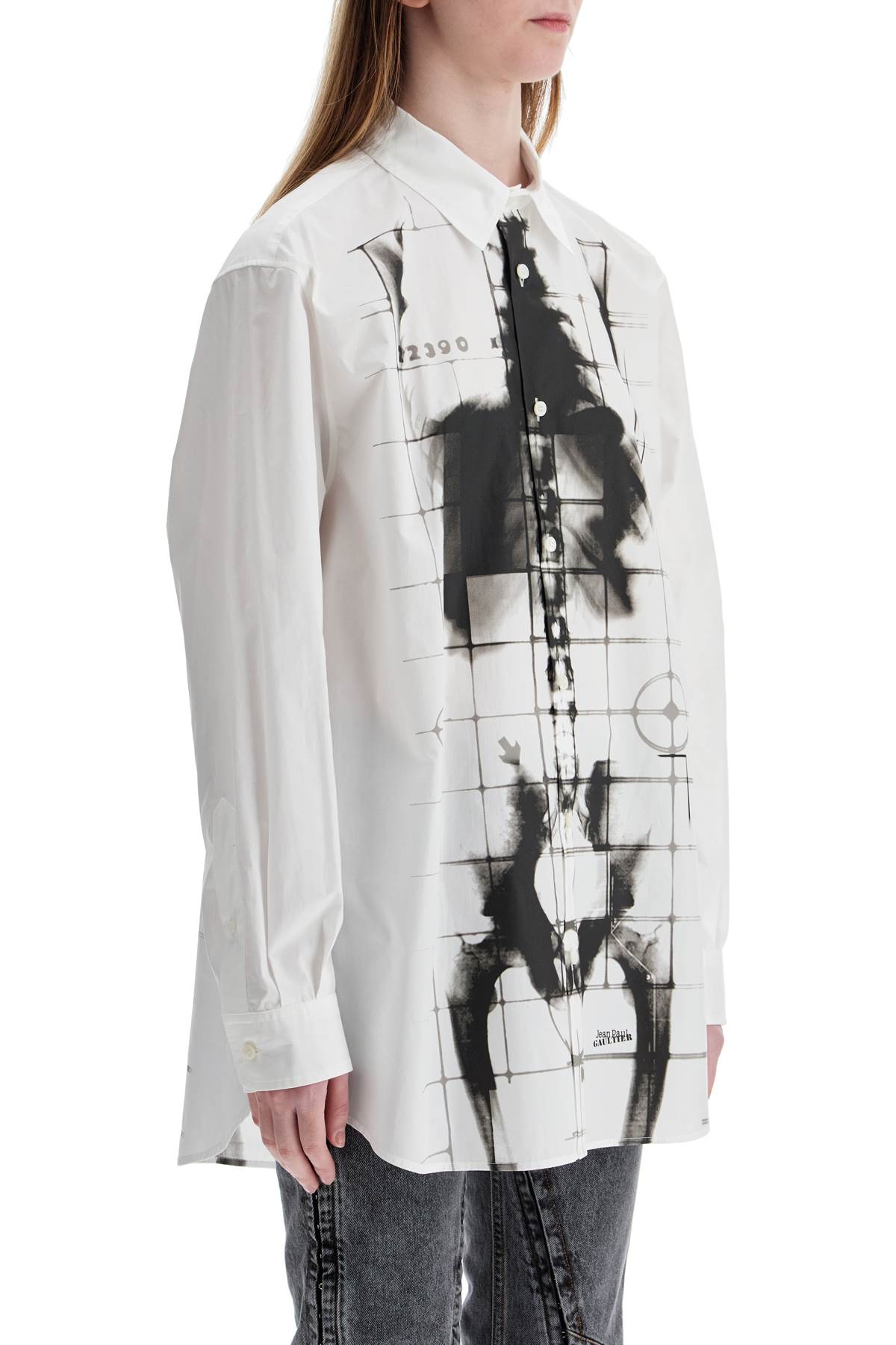 JEAN PAUL GAULTIER white cotton shirt with skeleton print front and back image 1