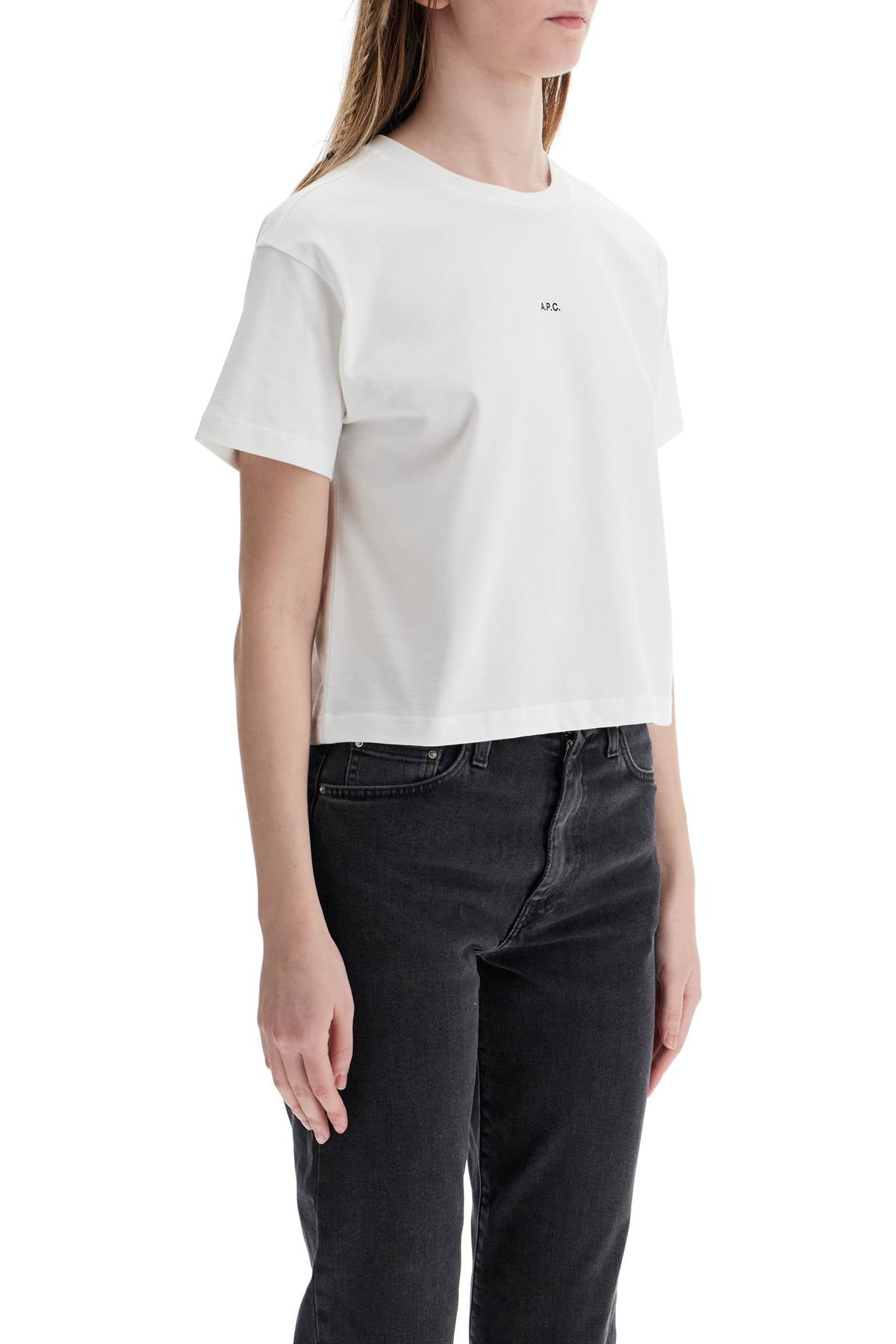 A.P.C. women's organic cotton white boxy cropped t-shirt with micro embroidered logo gots image 1