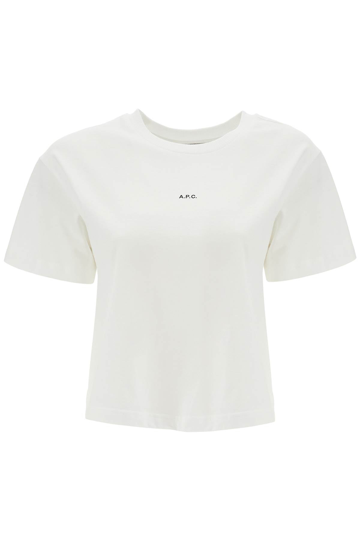 A.P.C. women's organic cotton white boxy cropped t-shirt with micro embroidered logo gots image 0