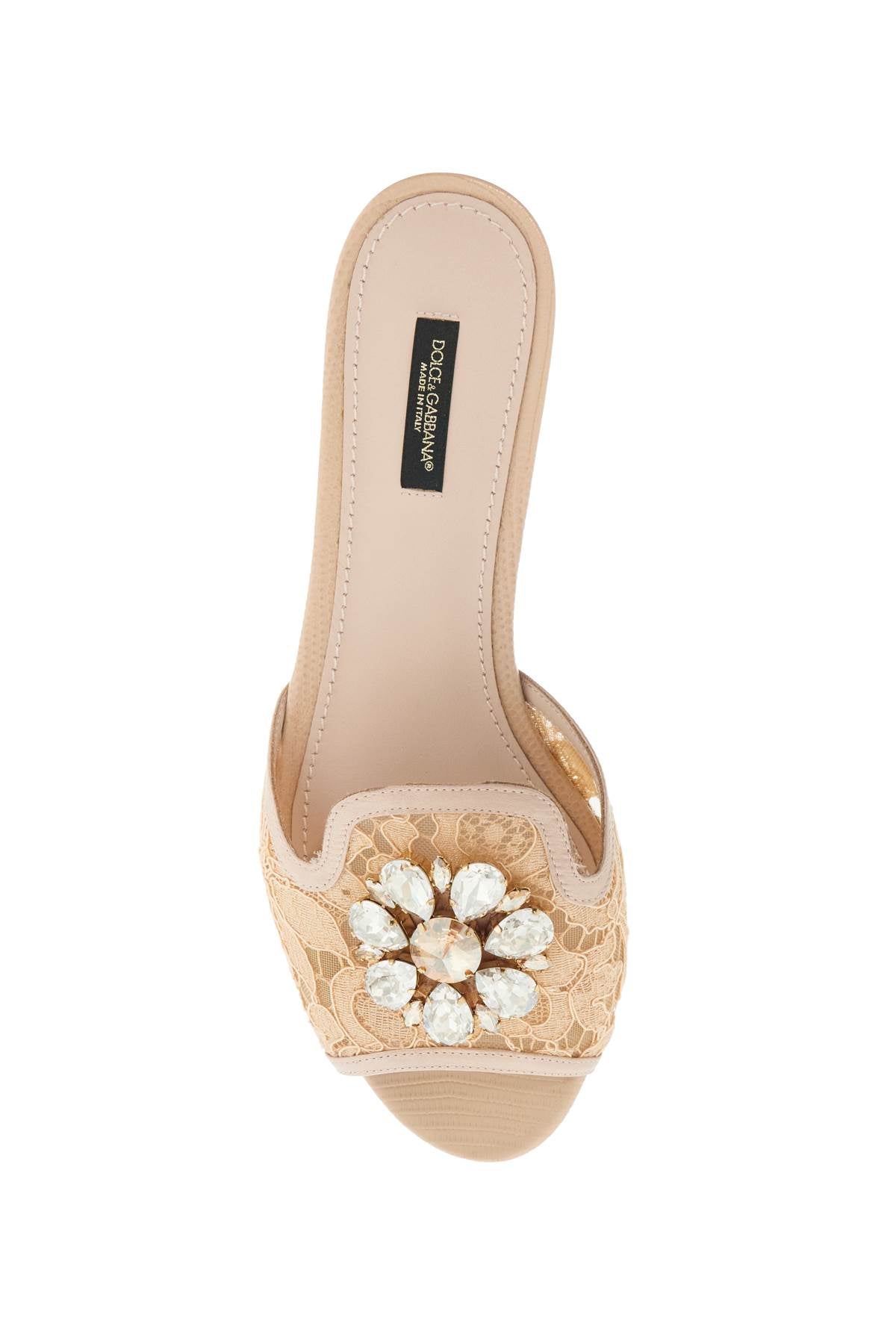 Dolce & Gabbana Bianca Lace Slides with Crystal Brooch image 1