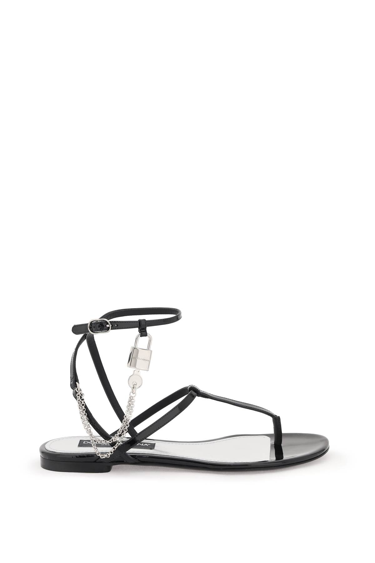 Dolce & Gabbana patent leather thong sandals with padlock image 0