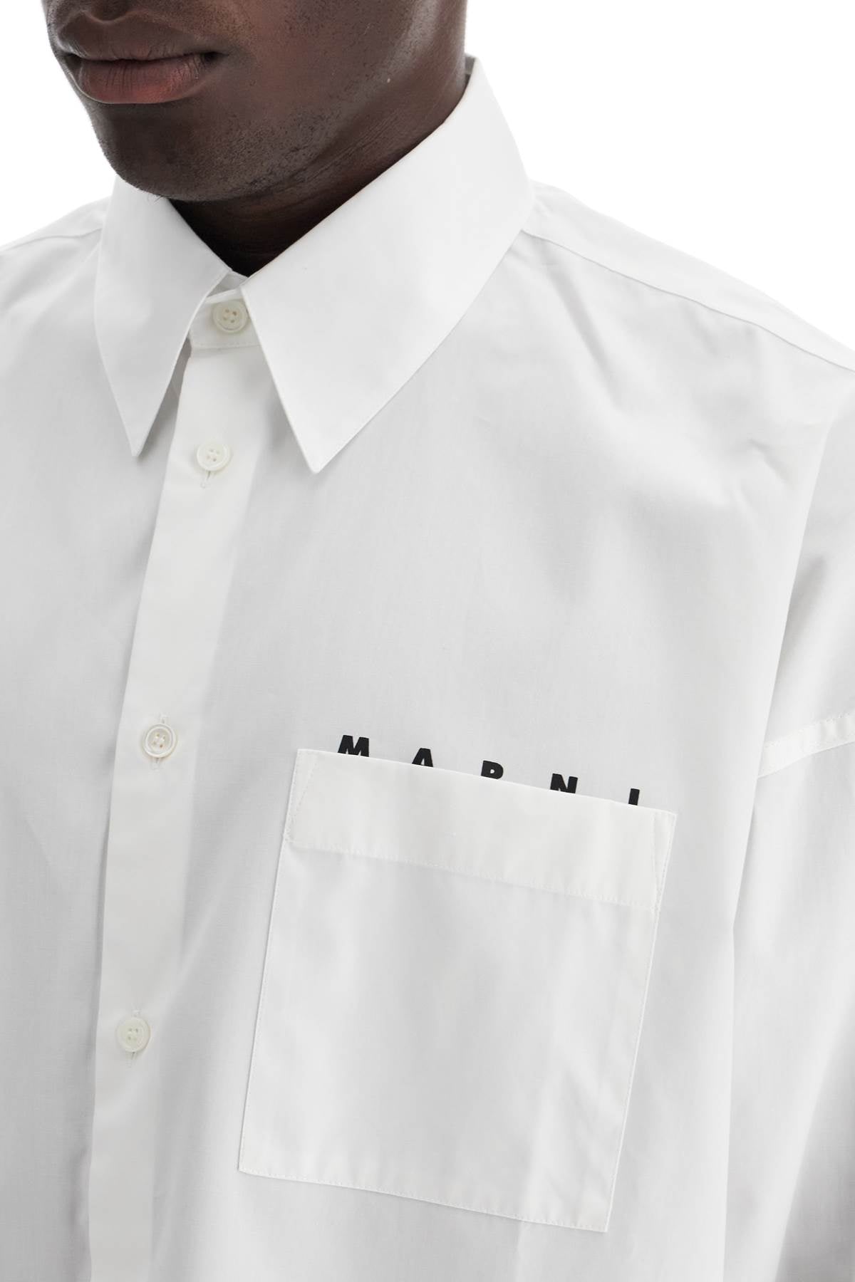 Marni Boxy Organic Cotton Poplin Shirt with Pocket Detail image 3