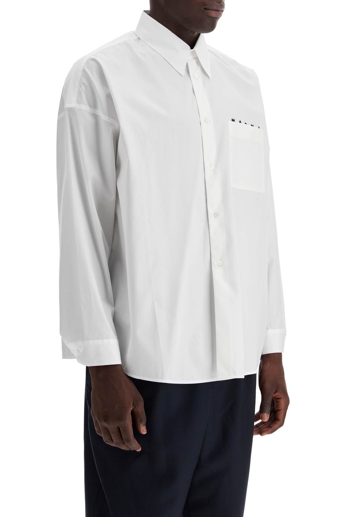 Marni Boxy Organic Cotton Poplin Shirt with Pocket Detail image 1