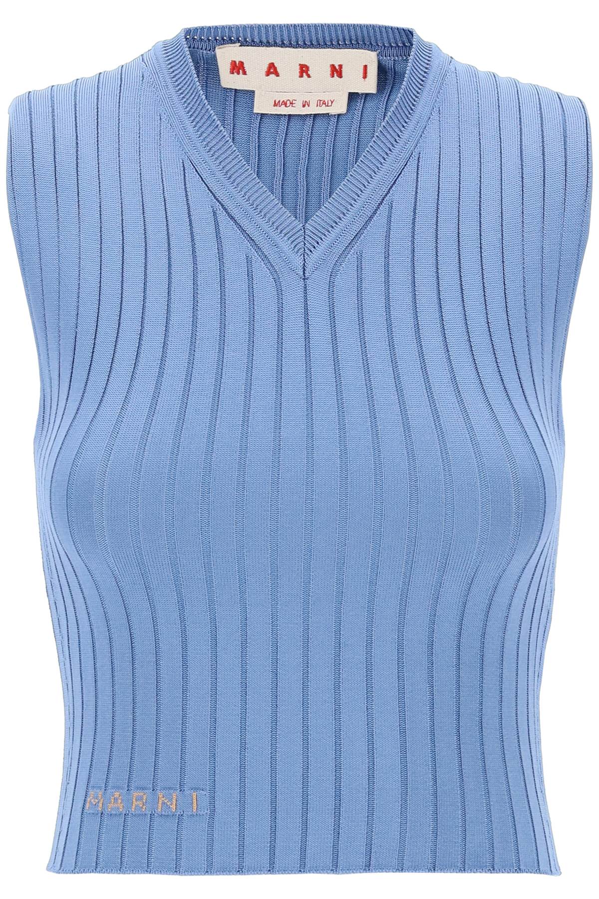 Marni Sleeveless Ribbed Knit Top with Jacquard Logo image 0