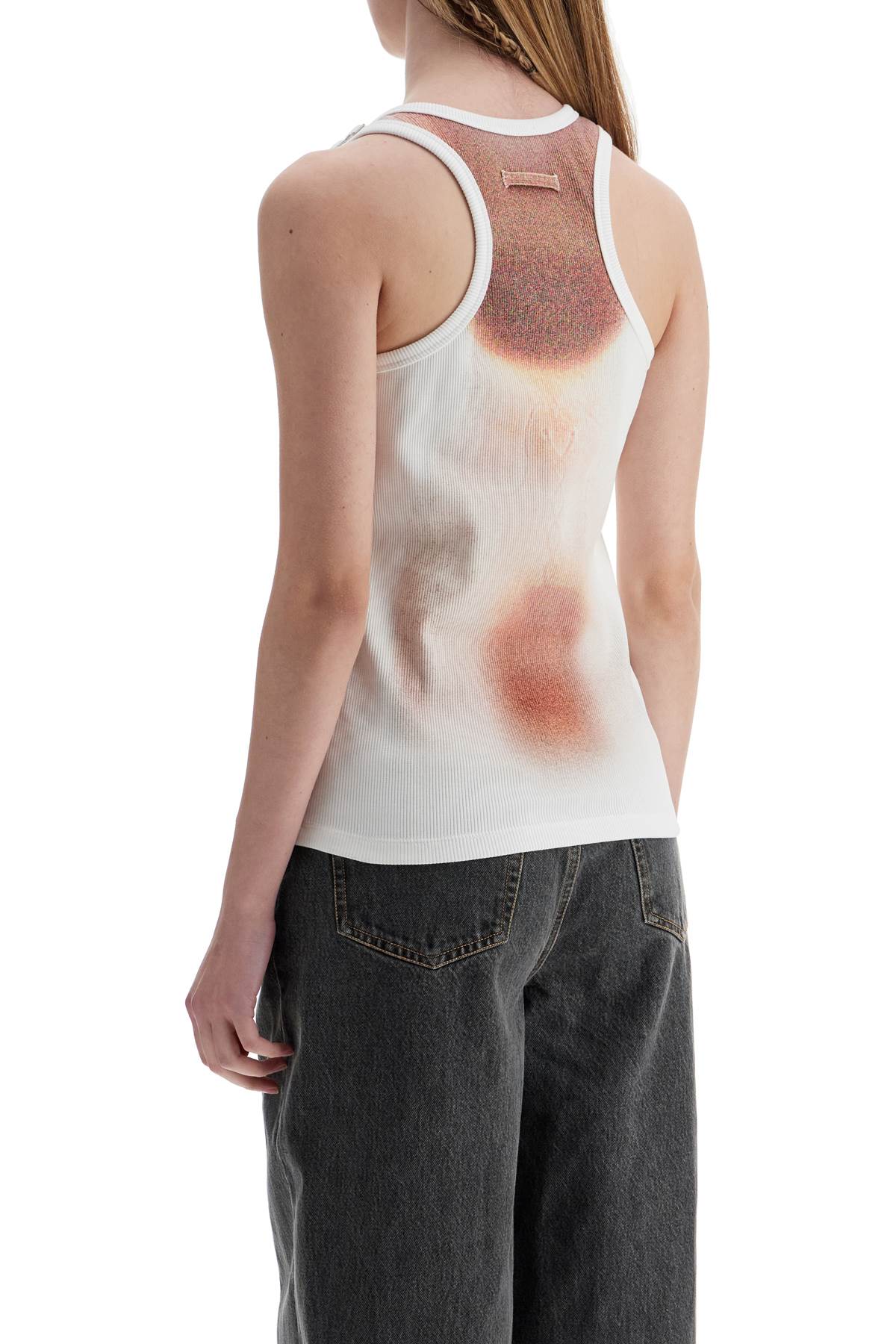 JEAN PAUL GAULTIER white cotton top with leather print le classique image 2