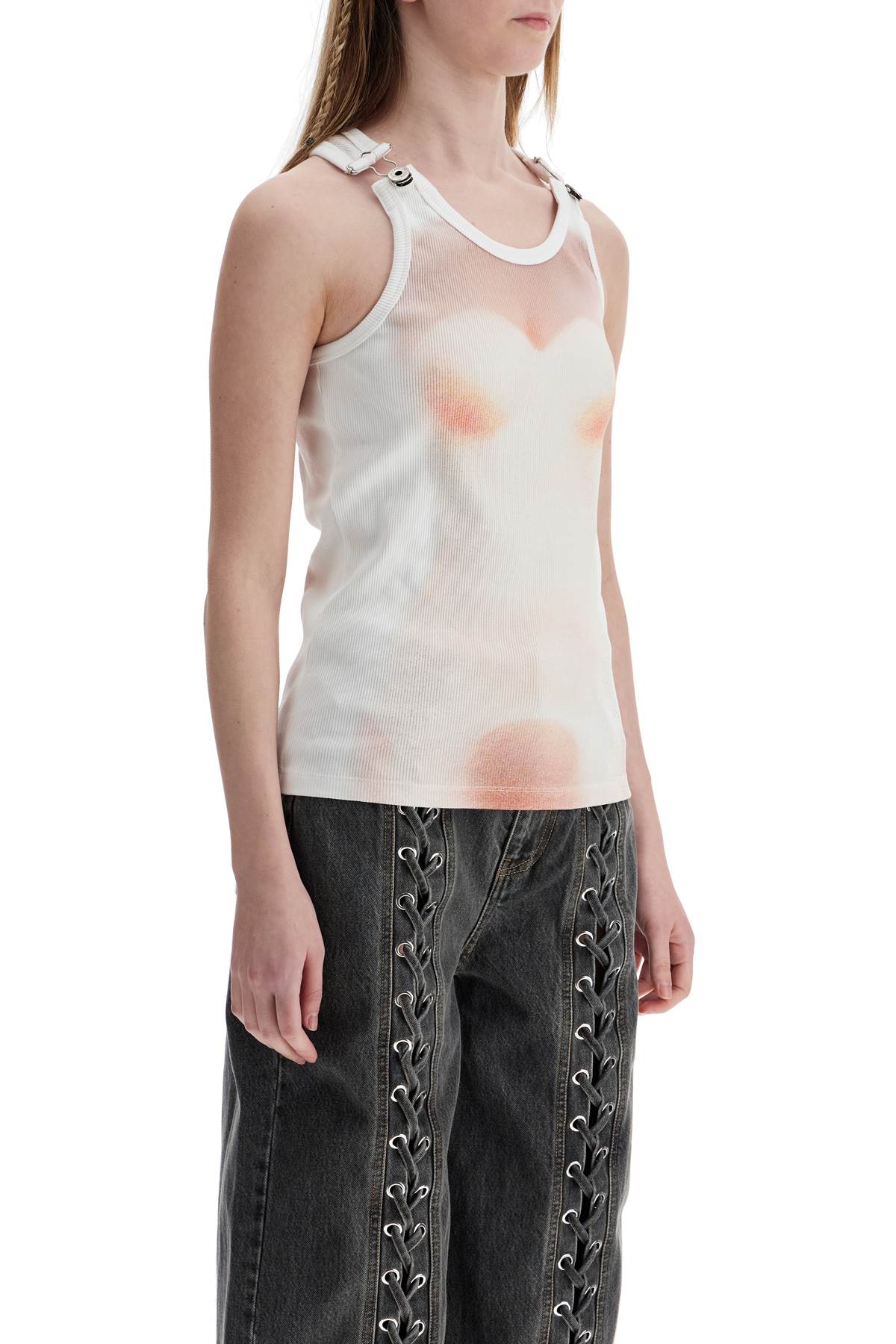 JEAN PAUL GAULTIER white cotton top with leather print le classique image 1