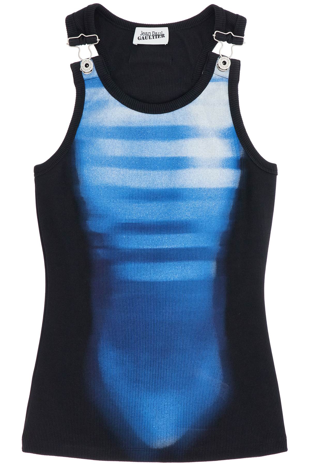 JEAN PAUL GAULTIER sleeveless blue cotton striped top le male with wide neckline image 0