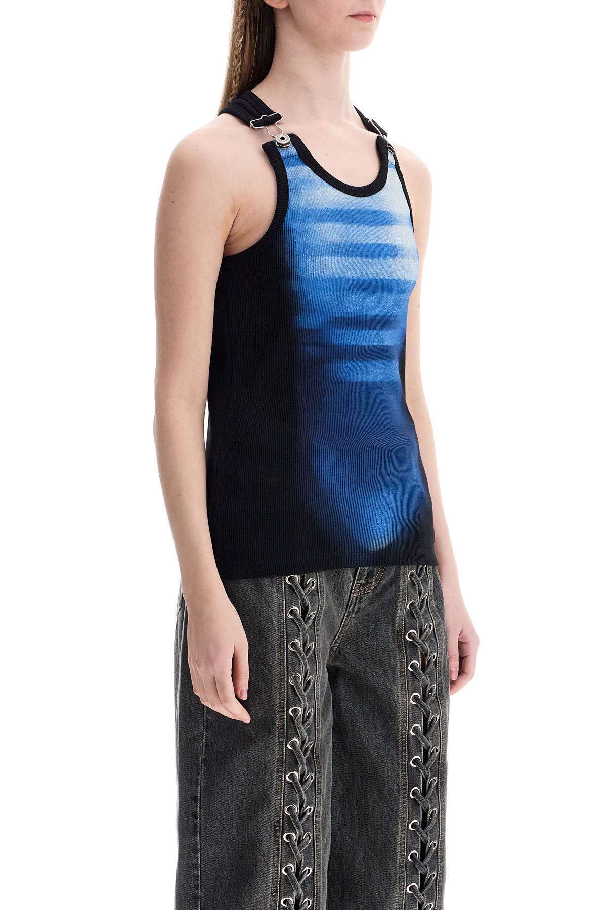 JEAN PAUL GAULTIER sleeveless blue cotton striped top le male with wide neckline image 1