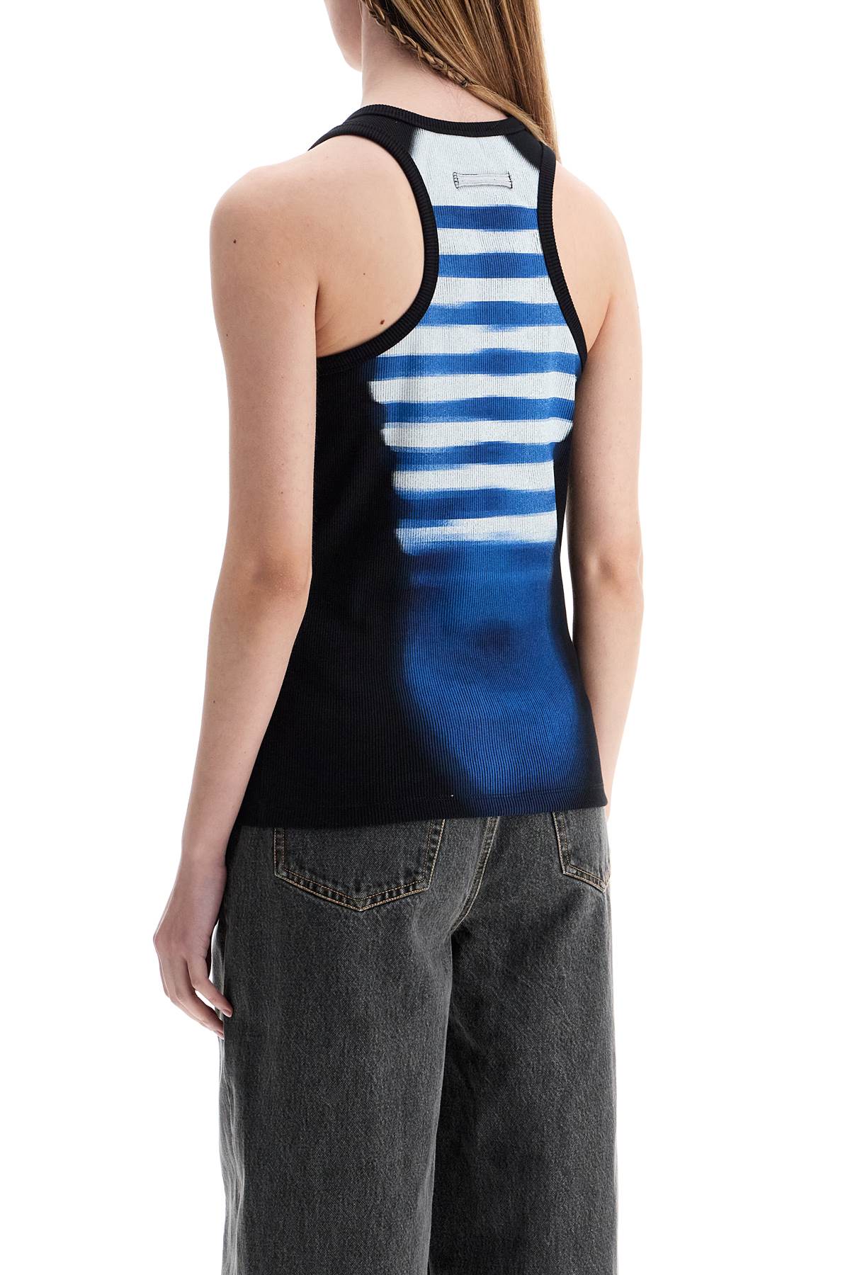 JEAN PAUL GAULTIER sleeveless blue cotton striped top le male with wide neckline image 2