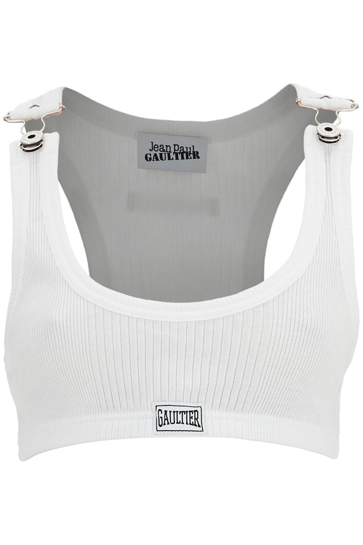 Jean Paul Gaultier Cropped Ribbed Tank Top with Overall Straps image 0