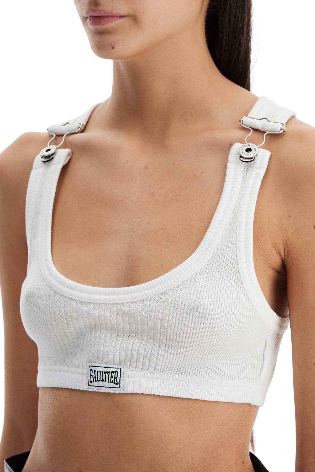 Jean Paul Gaultier Cropped Ribbed Tank Top with Overall Straps image 3