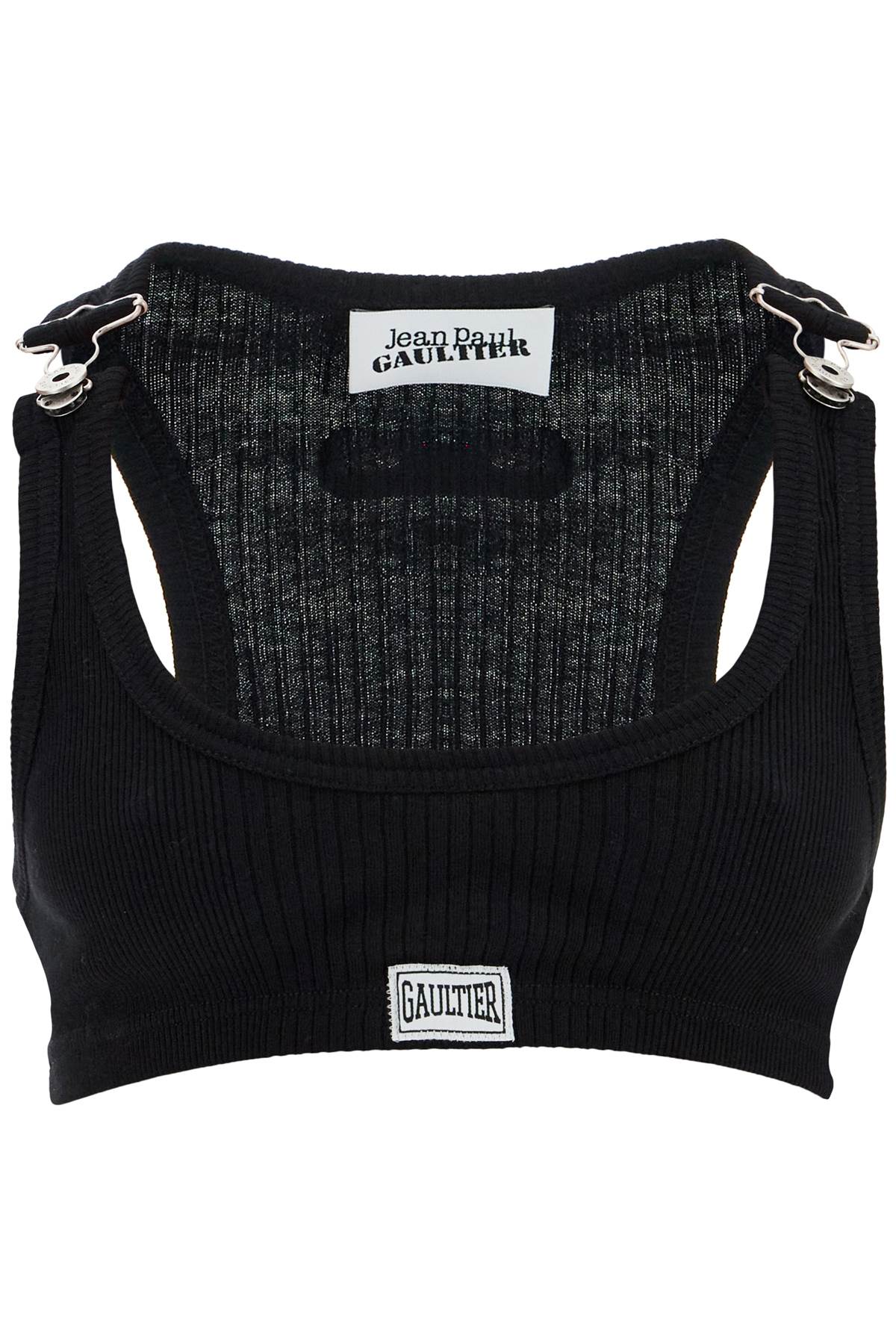 JEAN PAUL GAULTIER black cotton crop tank top with clip for overalls image 0