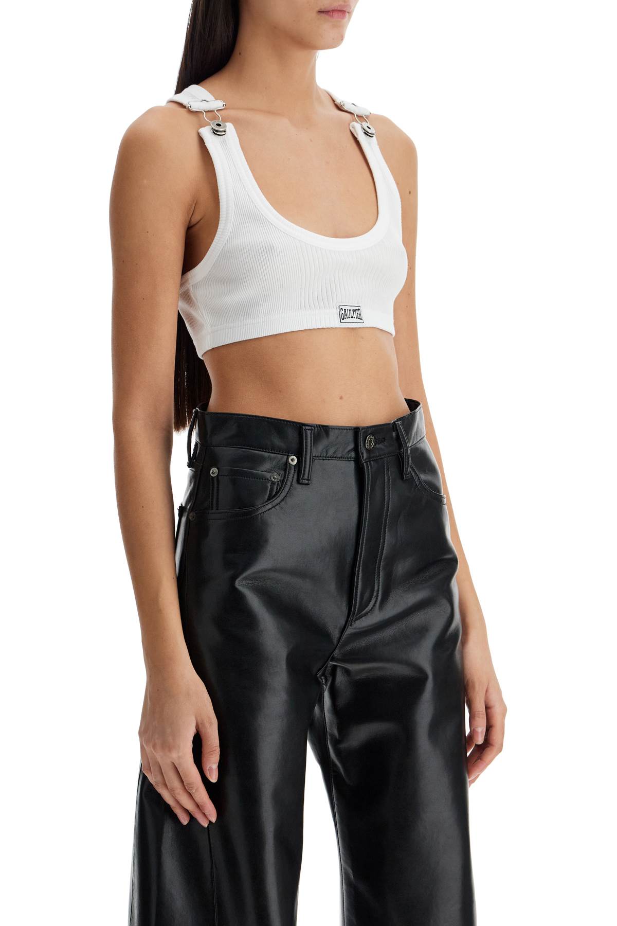 Jean Paul Gaultier Cropped Ribbed Tank Top with Overall Straps image 1