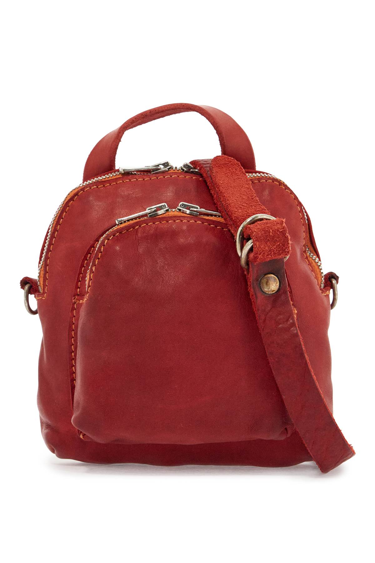 Guidi mini red leather backpack handcrafted with adjustable shoulder strap and front pockets image 0