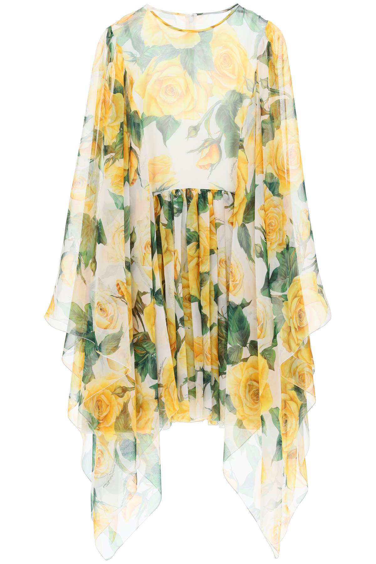 Dolce & Gabbana Short Silk Chiffon Dress with Yellow Rose Print image 0