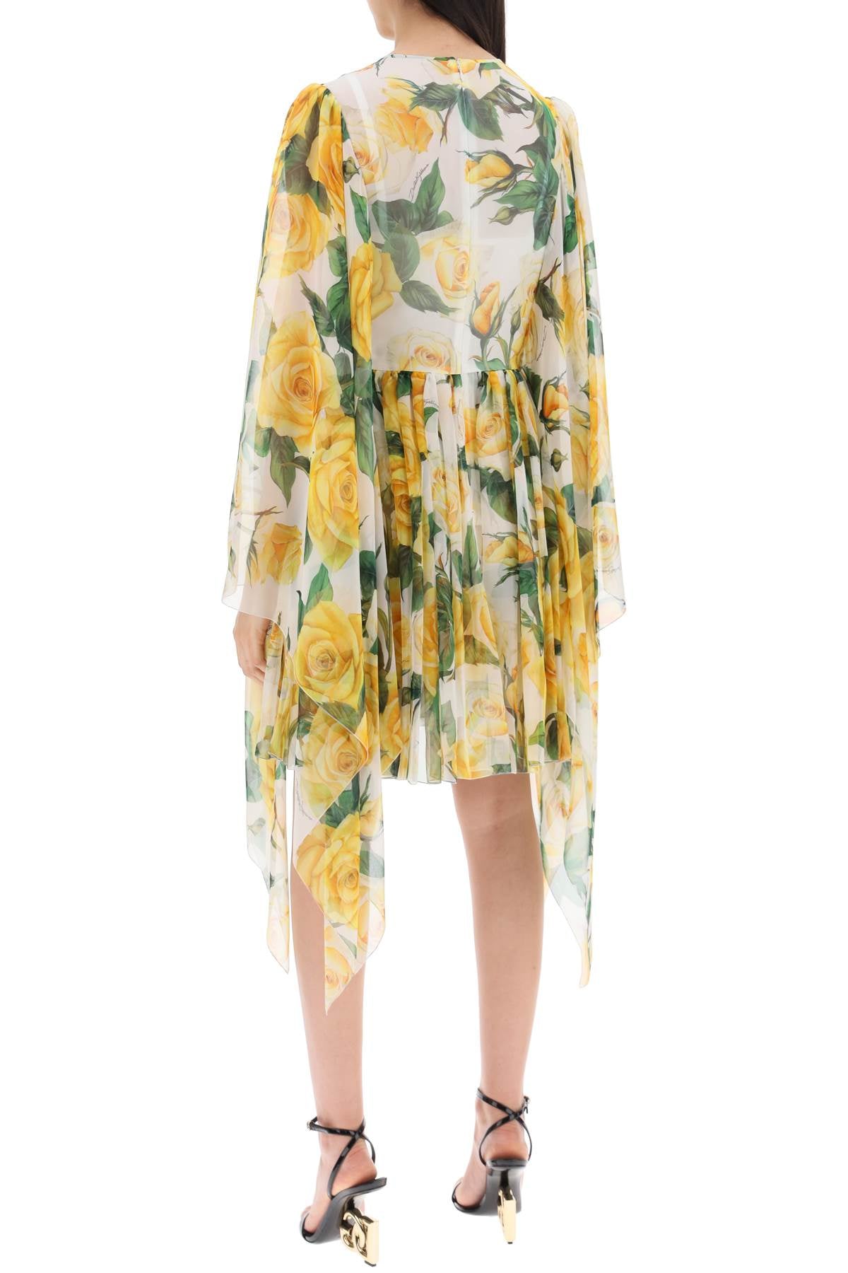 Dolce & Gabbana Short Silk Chiffon Dress with Yellow Rose Print image 2