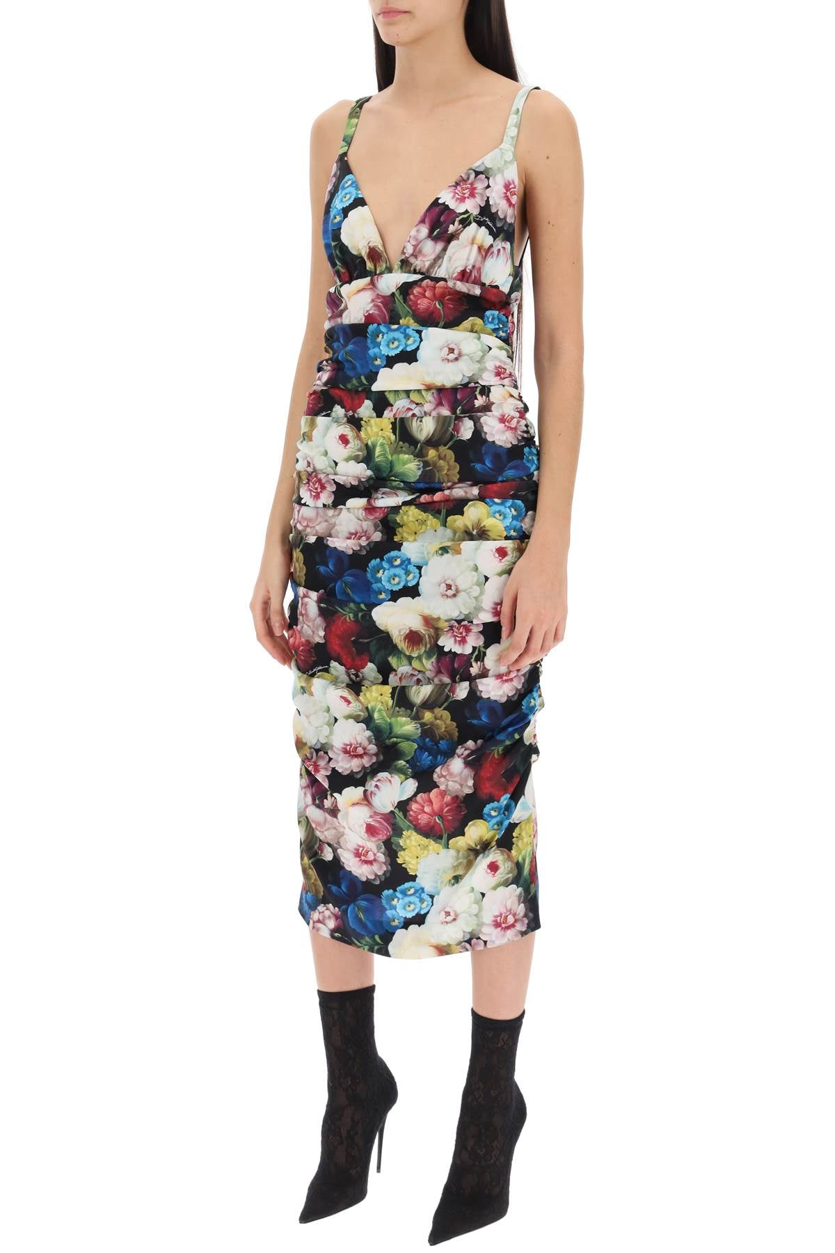 Dolce & Gabbana Nocturnal Flower Draped Midi Dress image 3