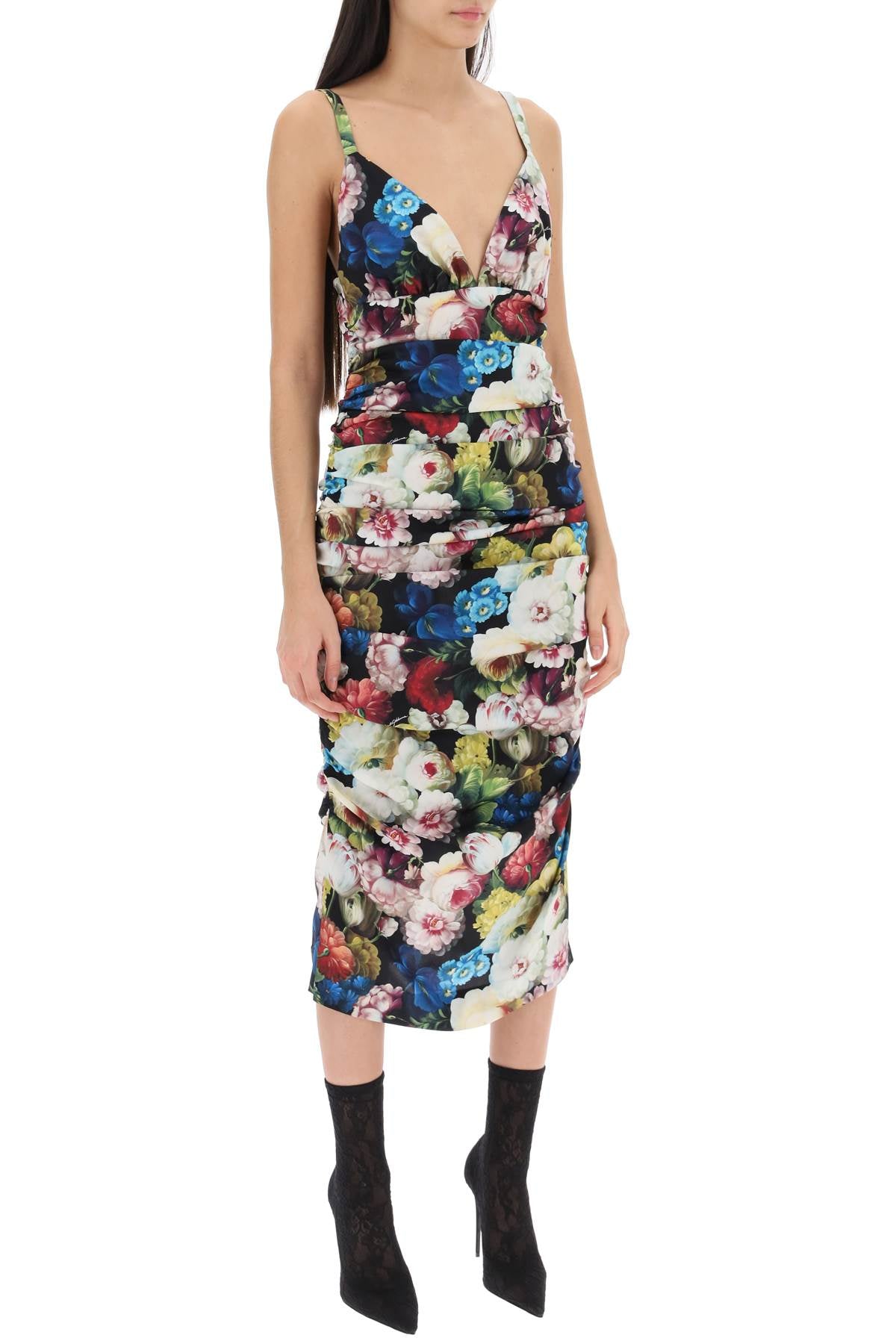 Dolce & Gabbana Nocturnal Flower Draped Midi Dress image 1