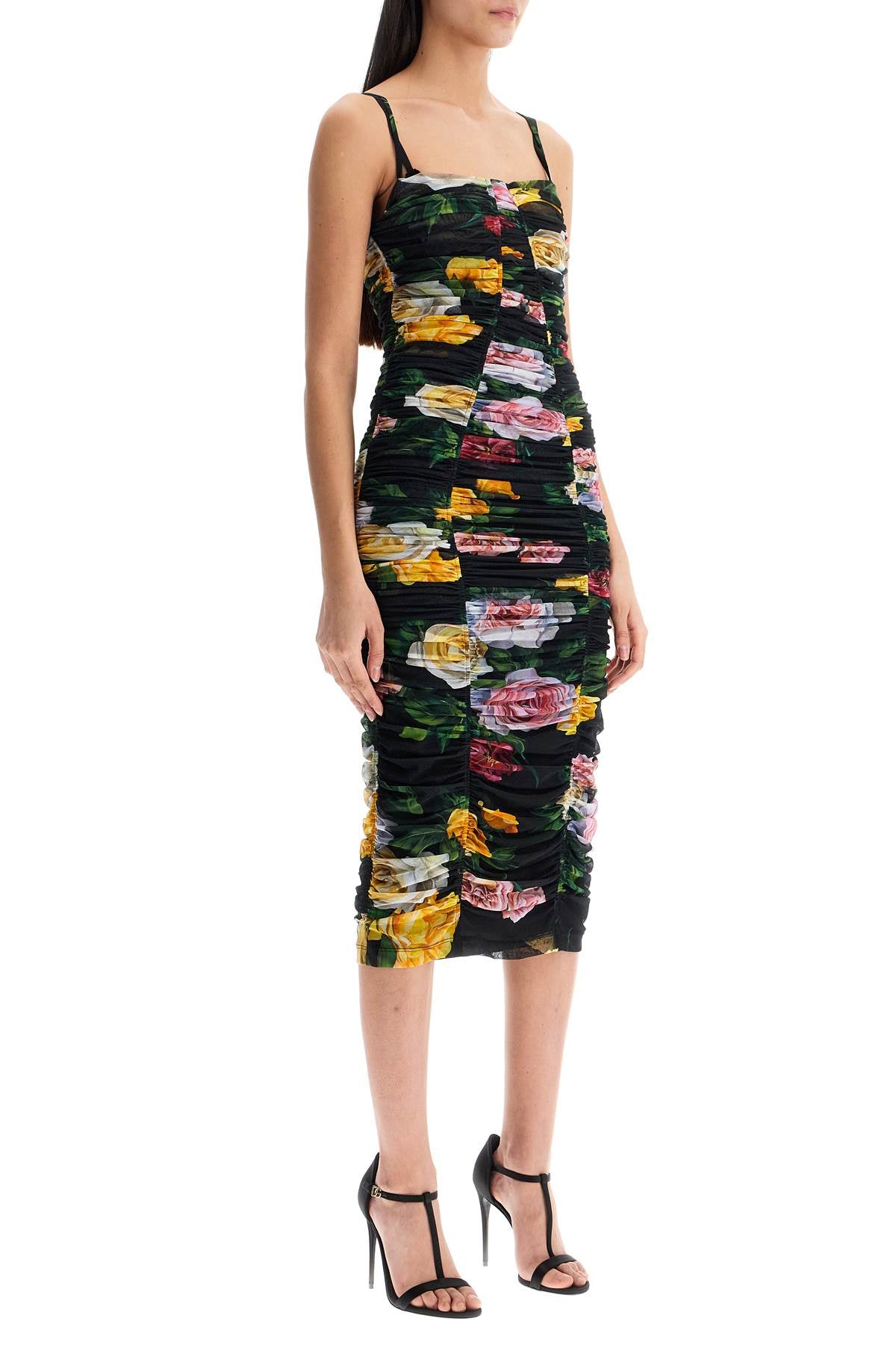 Dolce & Gabbana black floral midi synthetic dress image 1