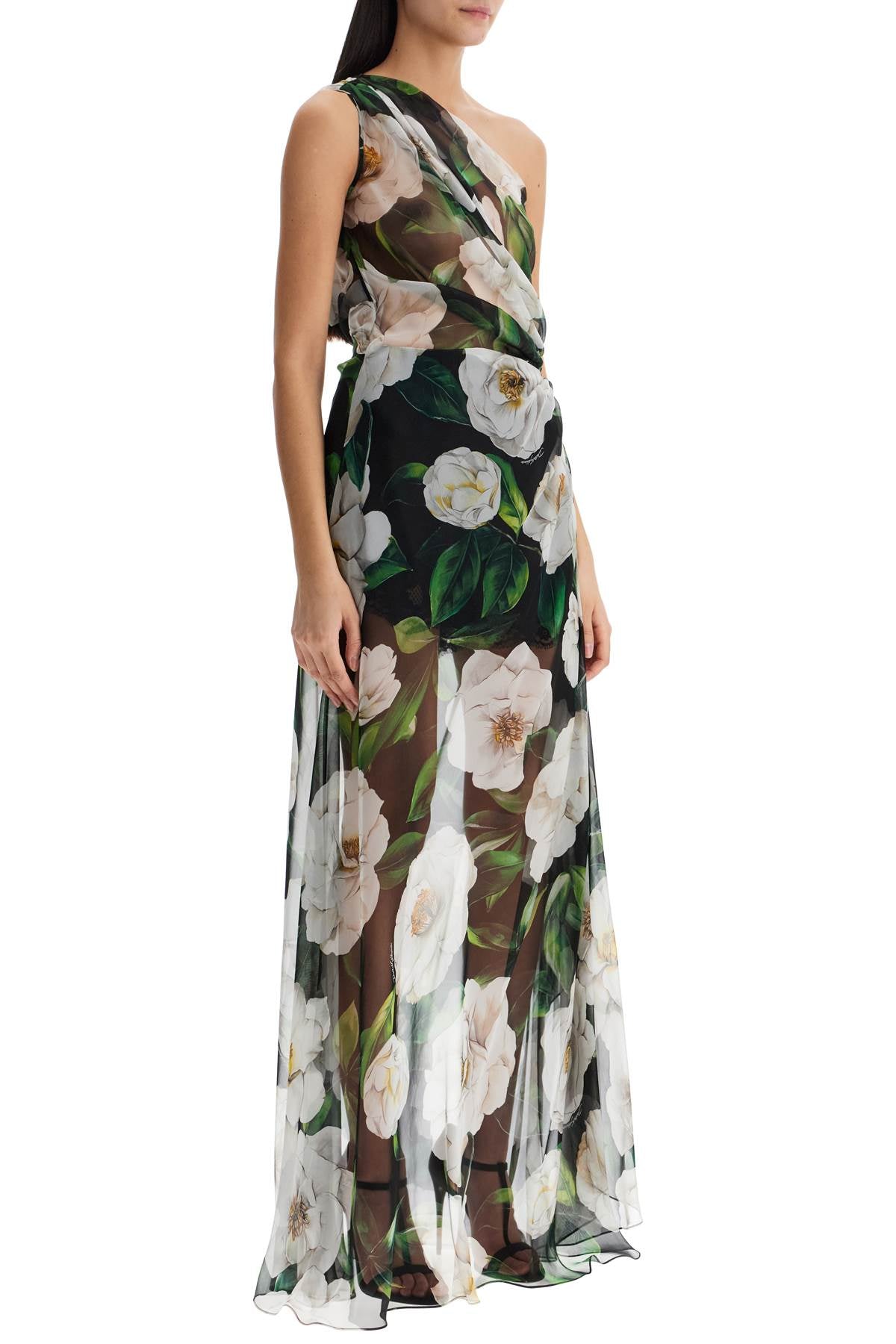 Dolce & Gabbana long one-shoulder floral silk dress image 1