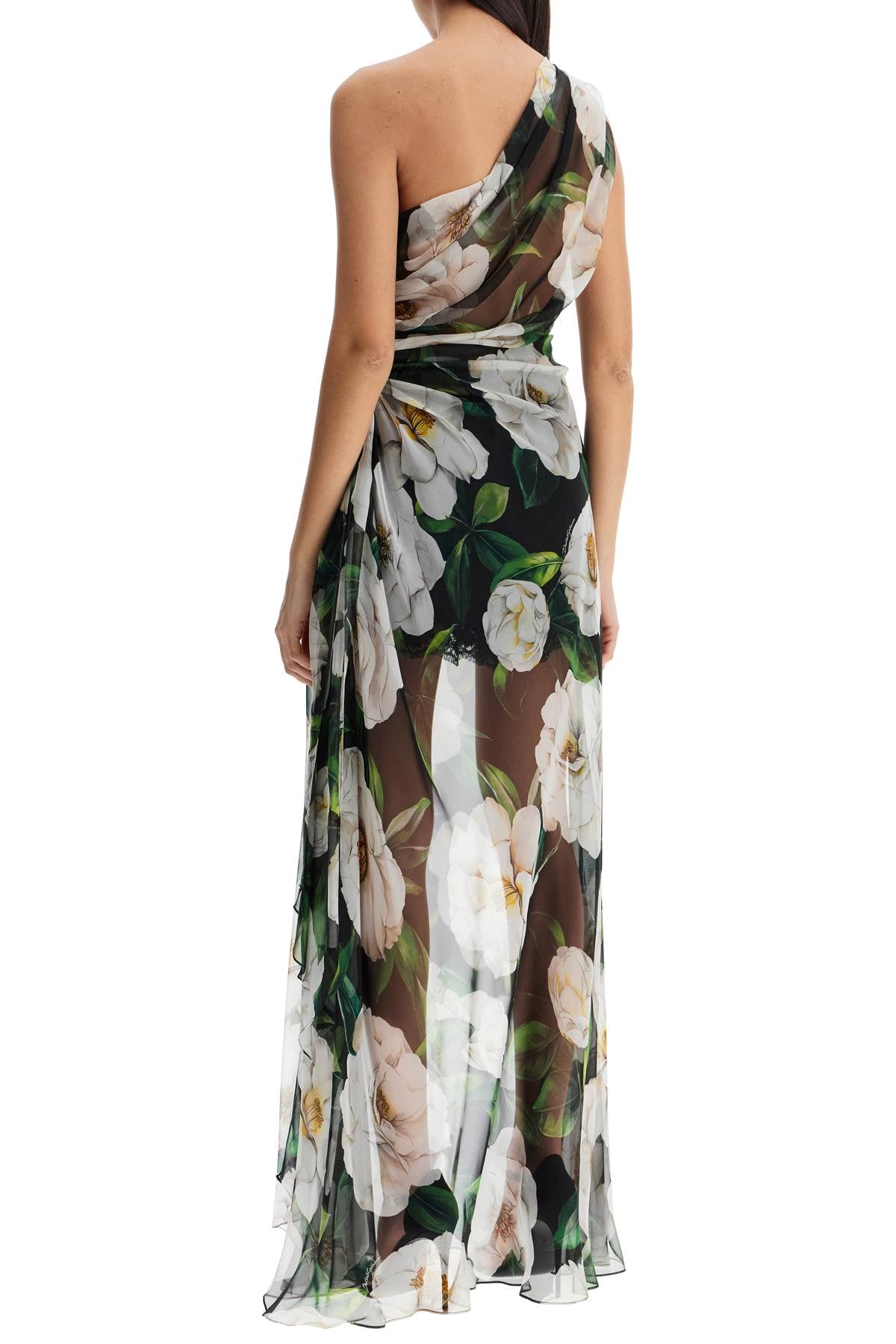 Dolce & Gabbana long one-shoulder floral silk dress image 2