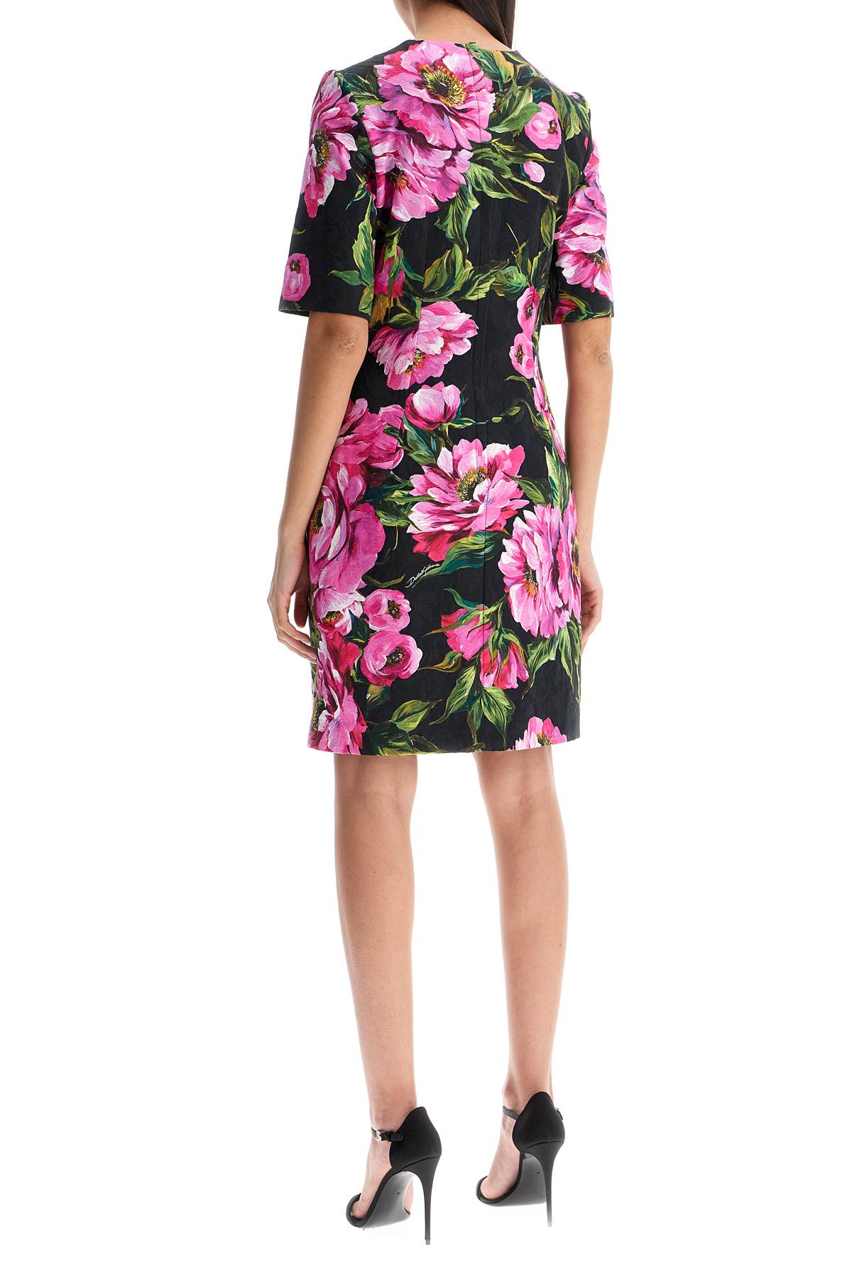 Dolce & Gabbana black floral cotton dress with peonies image 2