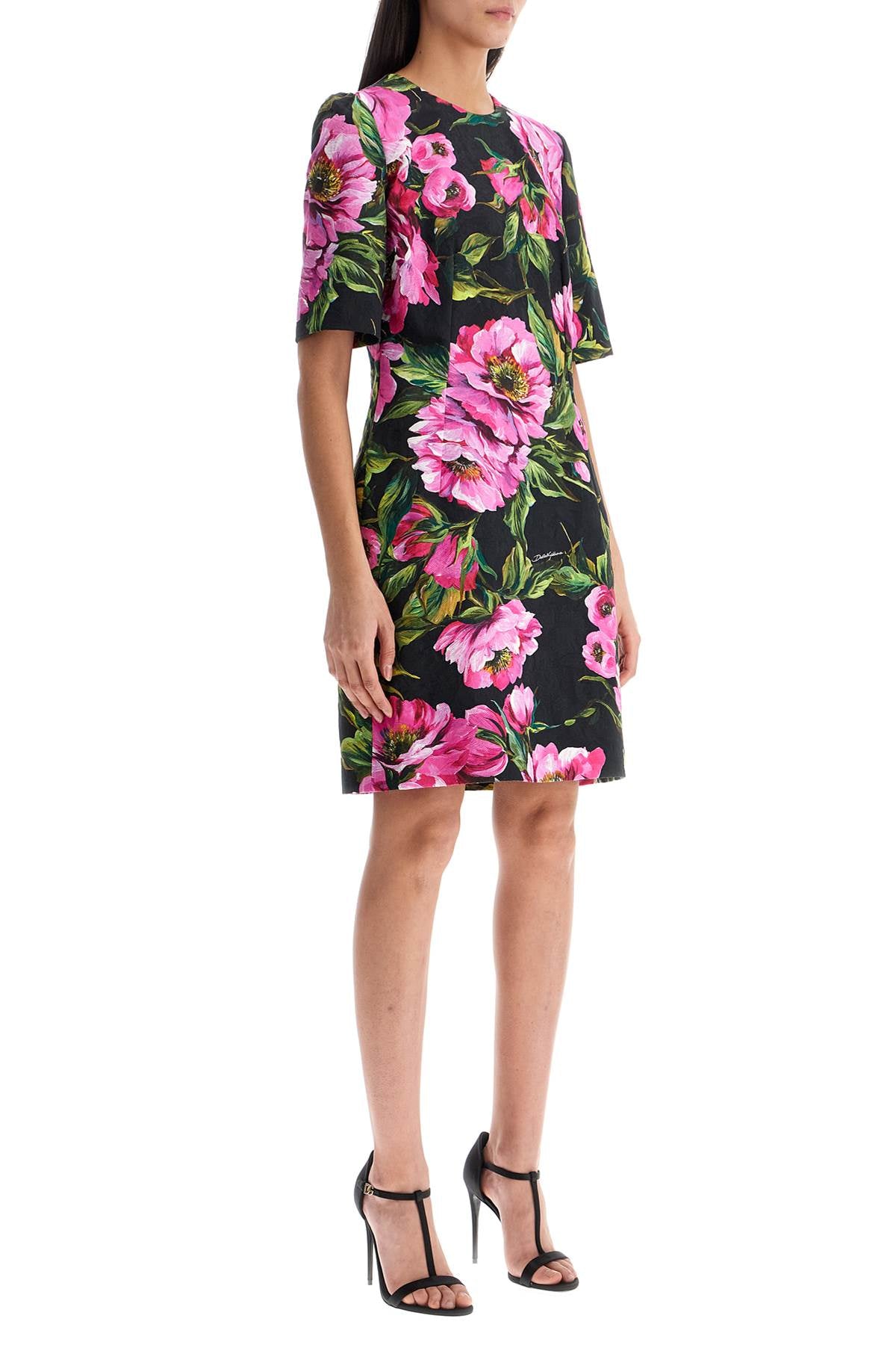 Dolce & Gabbana black floral cotton dress with peonies image 1