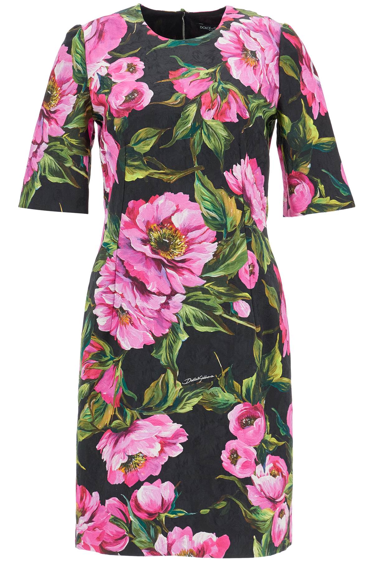 Dolce & Gabbana black floral cotton dress with peonies image 0