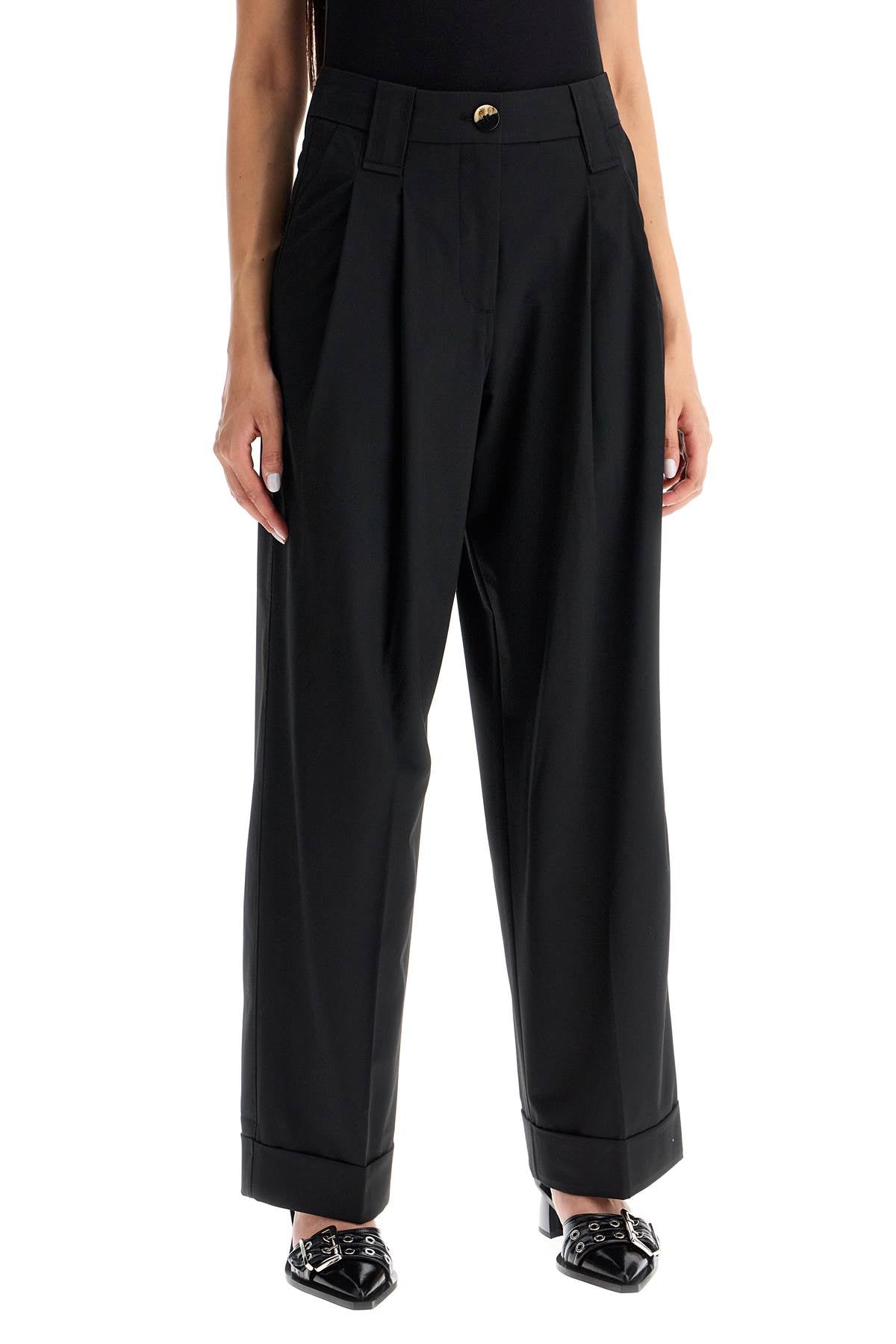 Ganni Double Pleat Fluid Trousers: Sustainable Viscose High-Waisted Pants image 1