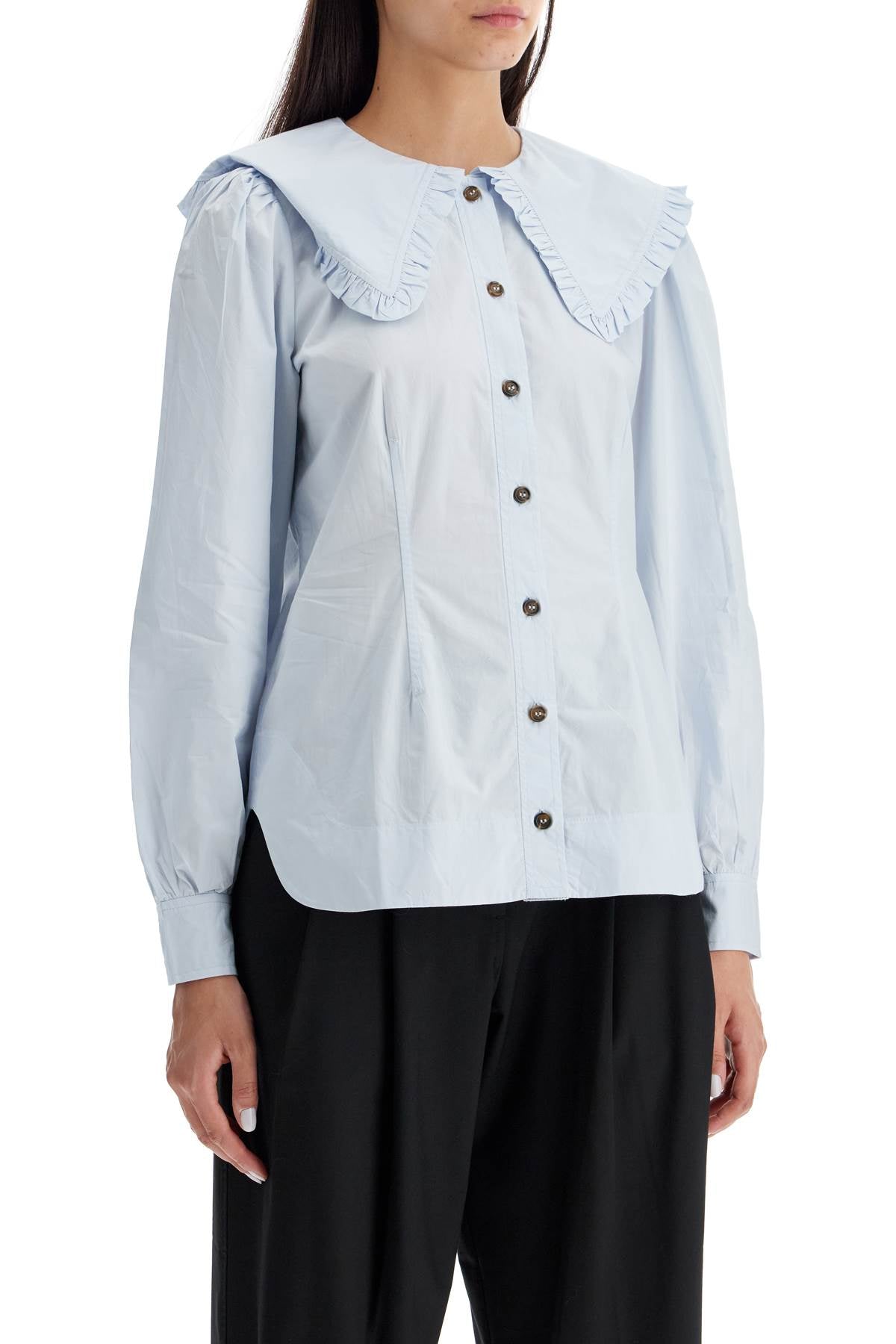 Ganni poplin shirt with oversized collar image 1