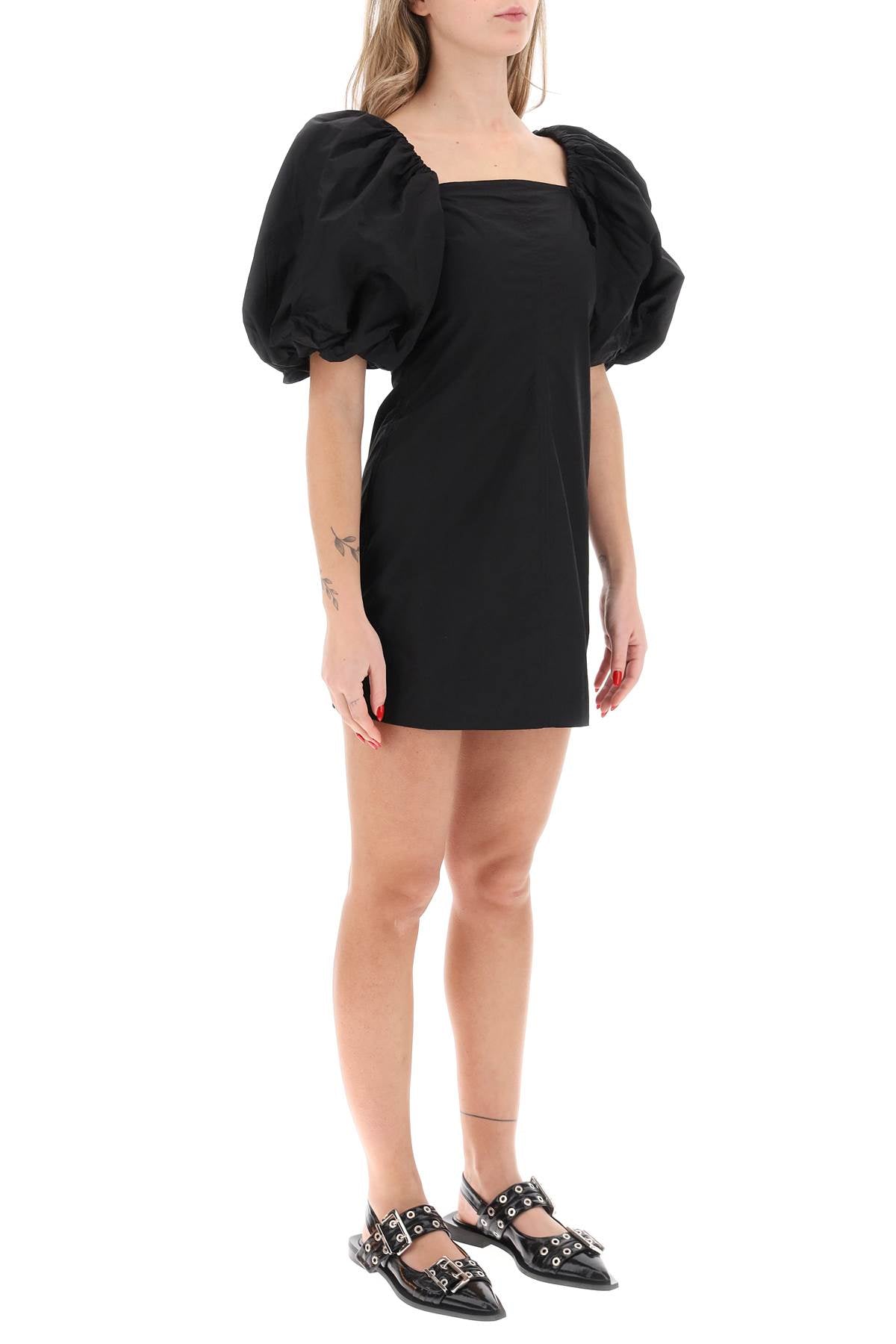 Ganni Organic Cotton Poplin Mini Dress with Balloon Sleeves image 1