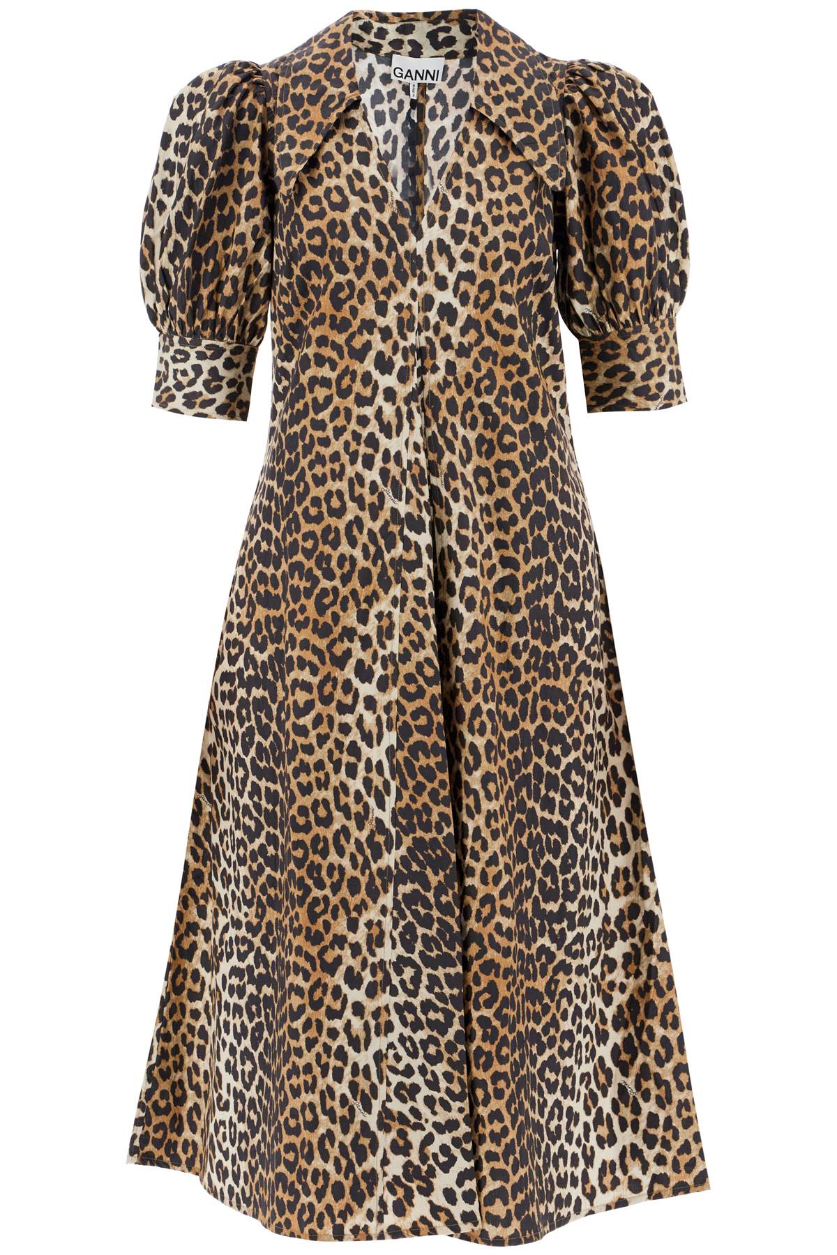 Ganni Leopard Print Poplin Midi Dress image 0