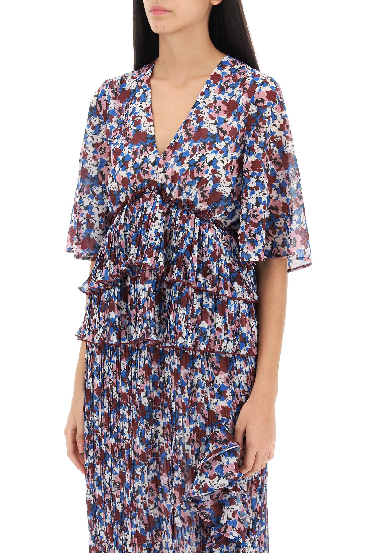 Ganni pleated blouse with floral motif image 3