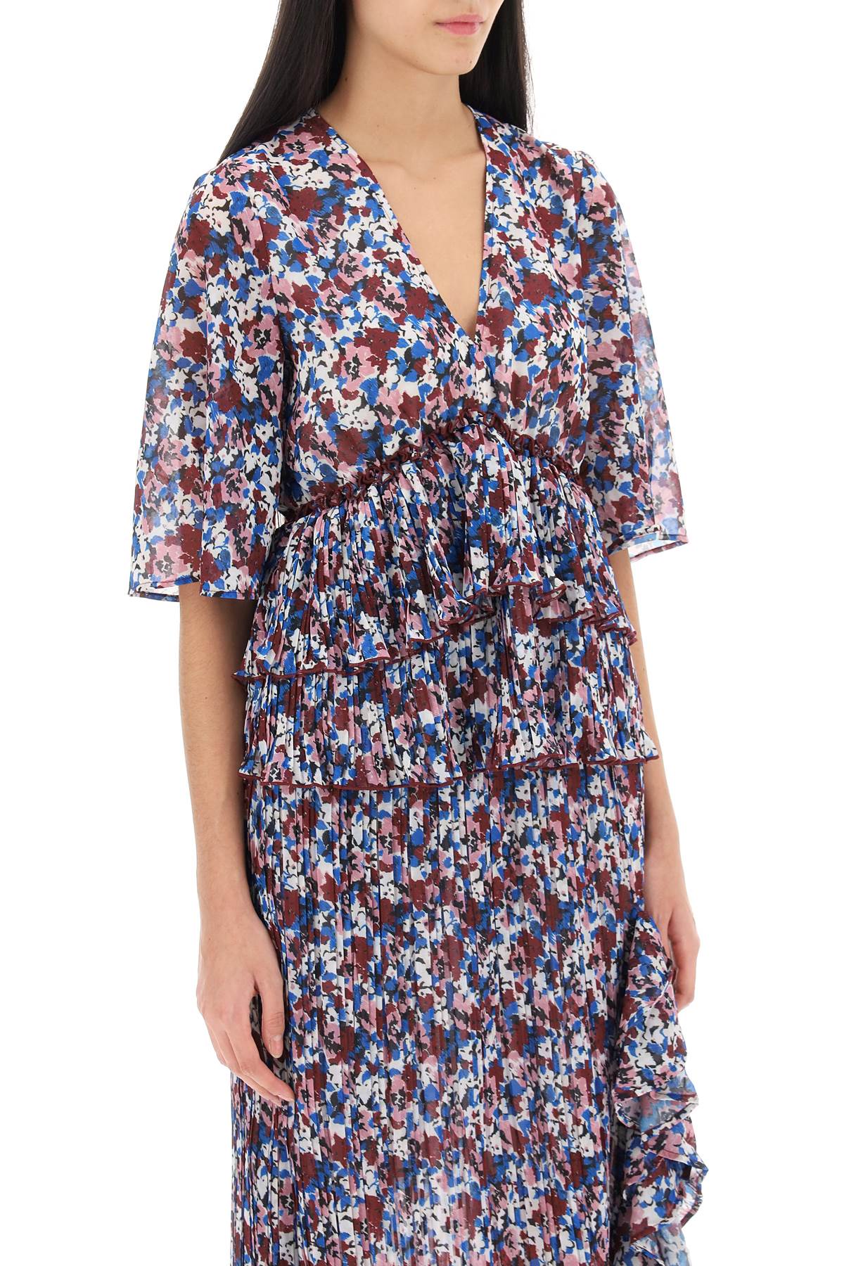 Ganni pleated blouse with floral motif image 1