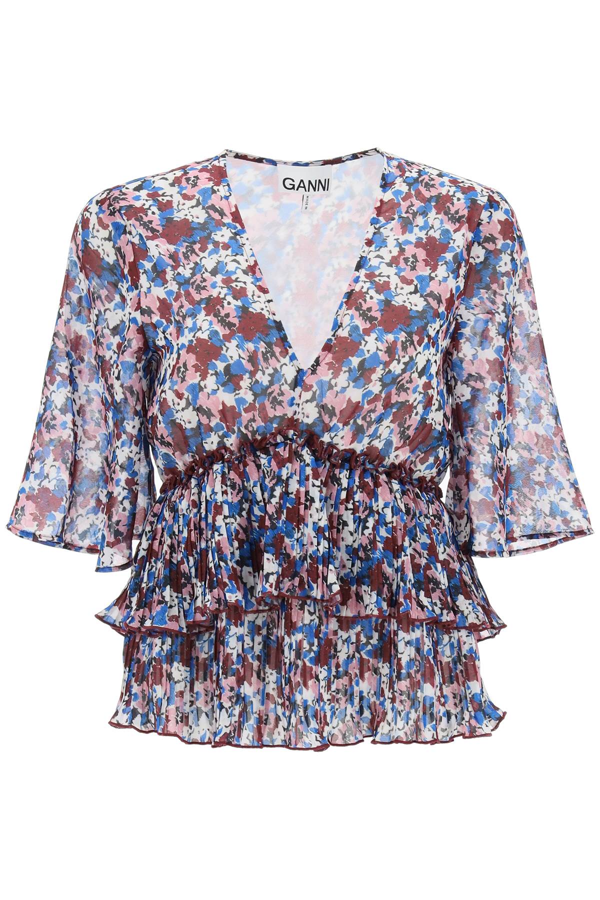 Ganni pleated blouse with floral motif image 0