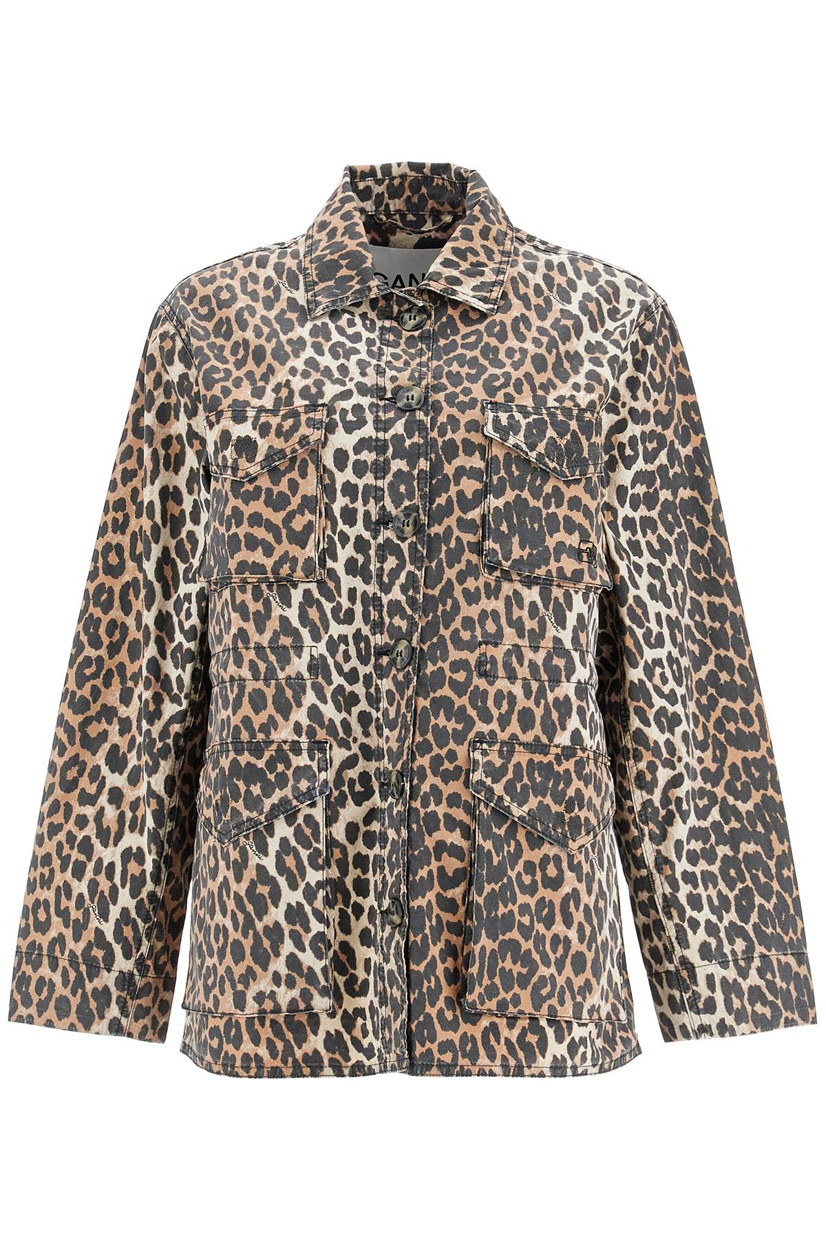 Ganni Leopard Print Organic Cotton Canvas Overshirt image 0