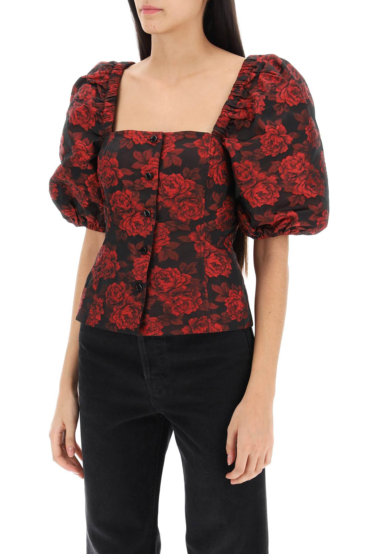 Ganni blouse in floral jacquard image 3