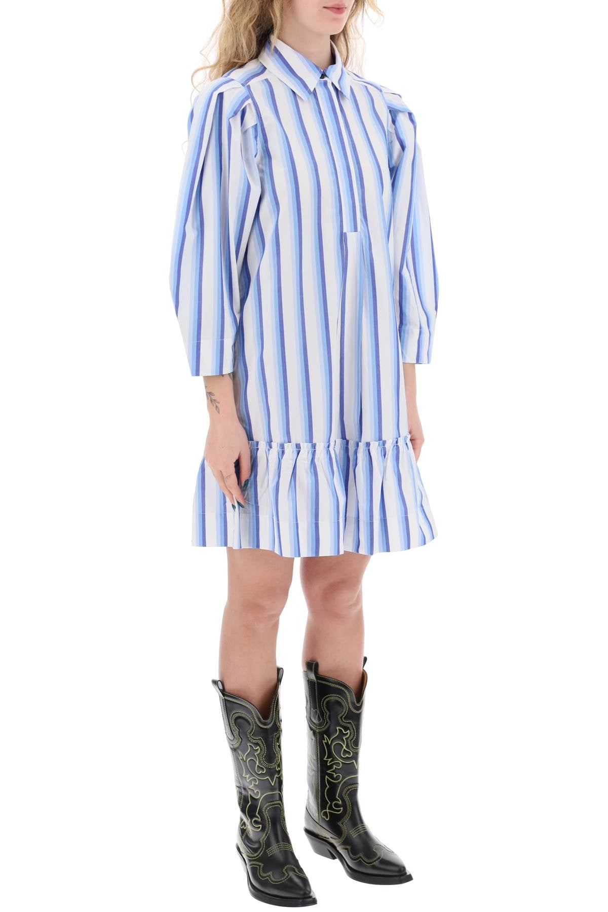 Ganni striped dress with ruffles. image 1